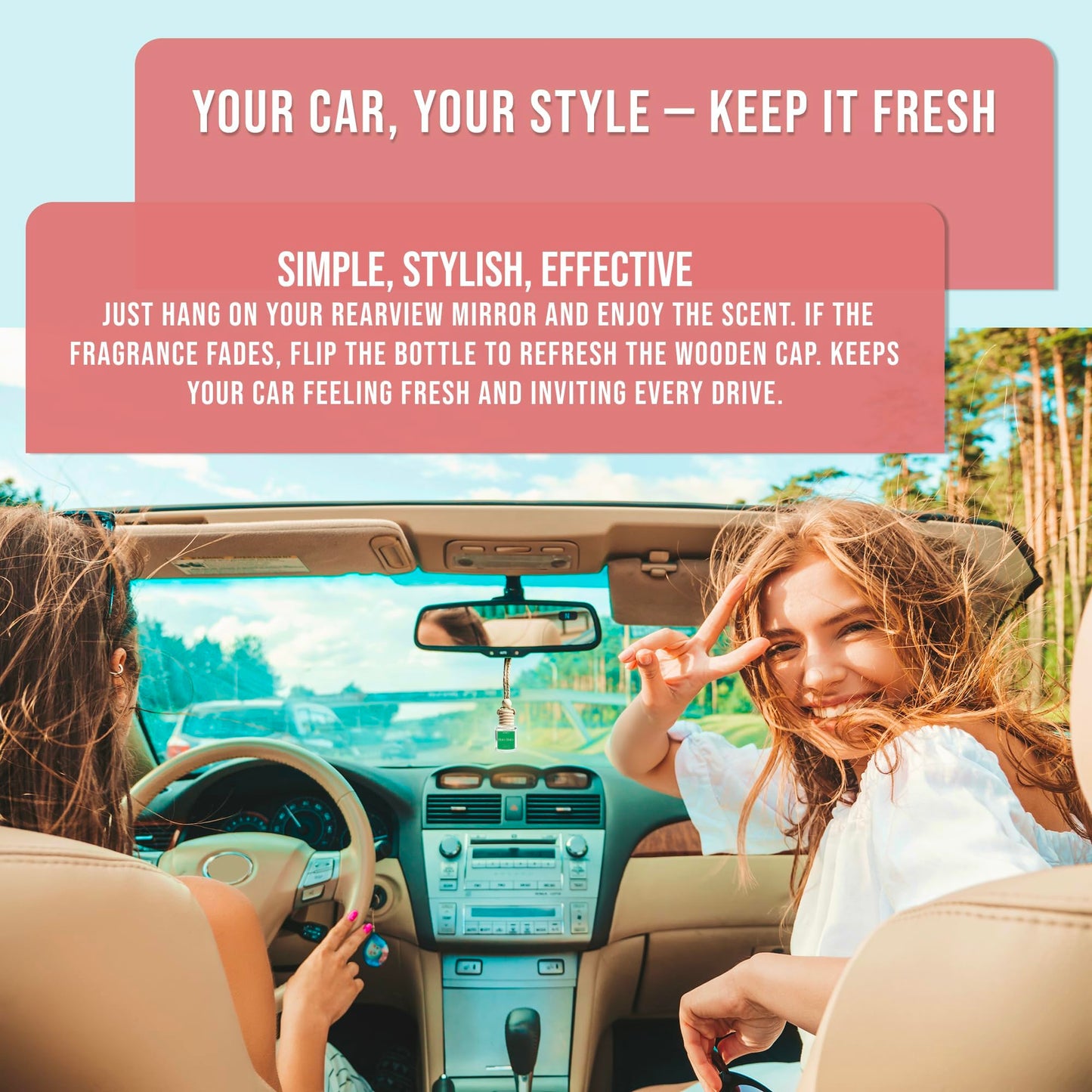 Car Air Freshener Pacific – Ocean & Citrus Aroma Diffuser, Long-Lasting Hanging Oil Diffuser with Wooden Cap, Non-Toxic Rearview Mirror Accessory, Made in USA