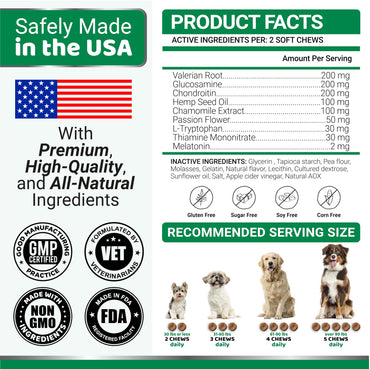 Hemp Calming Chews for Dogs - Advanced Dog Calming Chews - Anxiety Relief Treats - Hemp Oil - Separation Aid, Stress, Hip and Joint Supplement for Canine Health Support - Beef Flavor