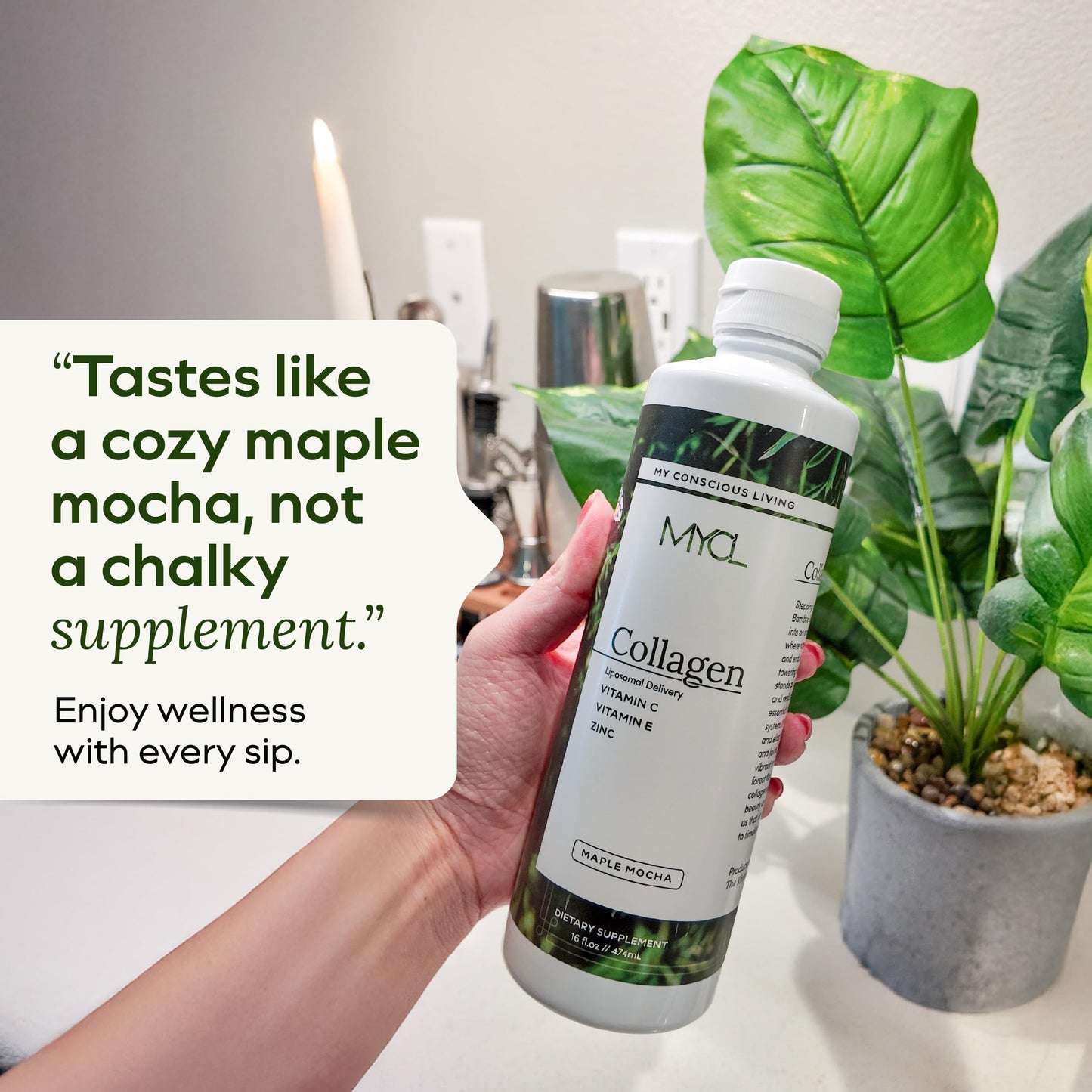 Liquid Collagen for Women - Vegan Collagen Liposomal Supplement - Ultra Absorption, Plant Based with Bamboo Extract, Vitamin C, Amino Acids - Skin, Hair, Nail, Joint Support - Maple Mocha 30 Servings