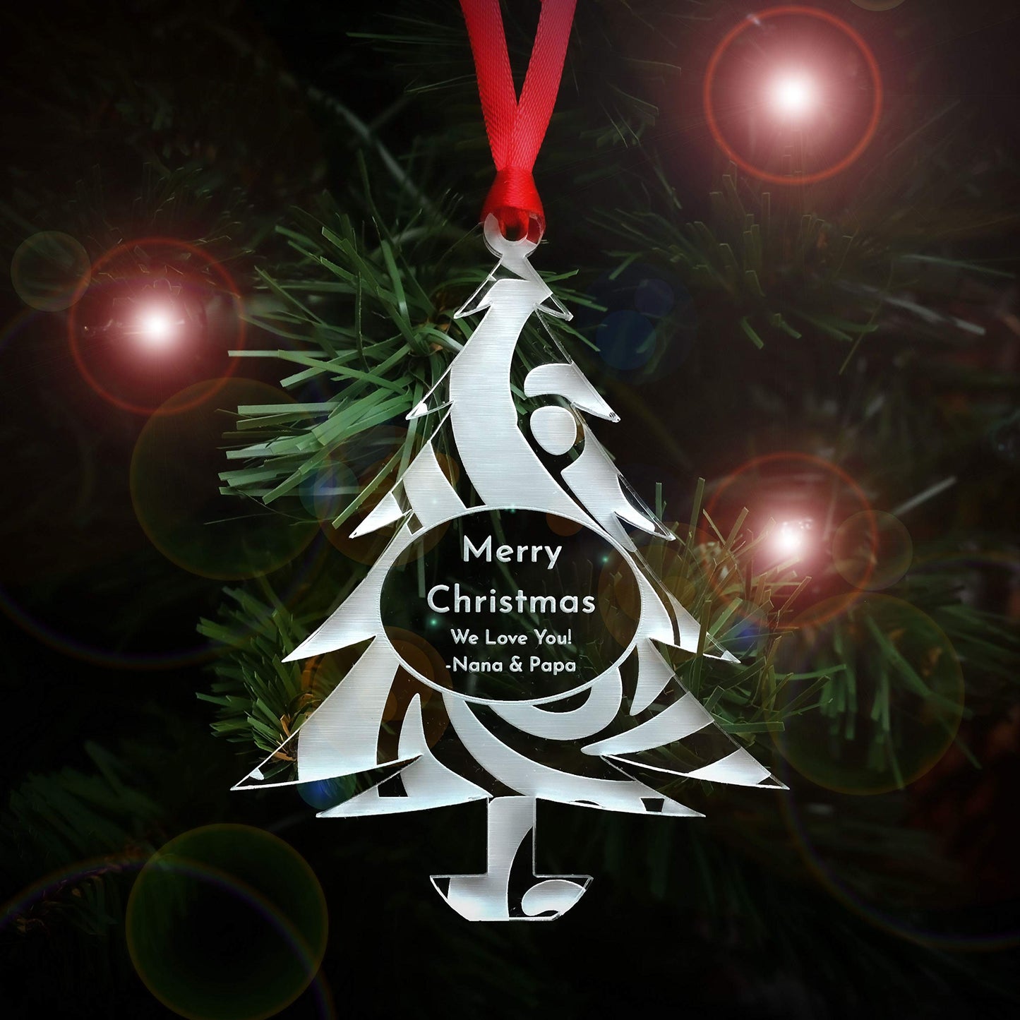 LHS - Customized 2024 Christmas Tree Ornaments | Custom Engraved Family Holiday Decorations Made in The USA - Personalized Acrylic Swirl Pattern