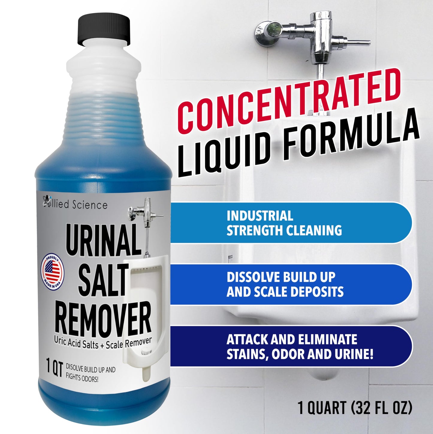 Allied Science Urinal Salt, Calcium and Mineral Scale Remover - Eliminates Urine Odor, Destroys Uric Acid Salt, Deposit Buildup