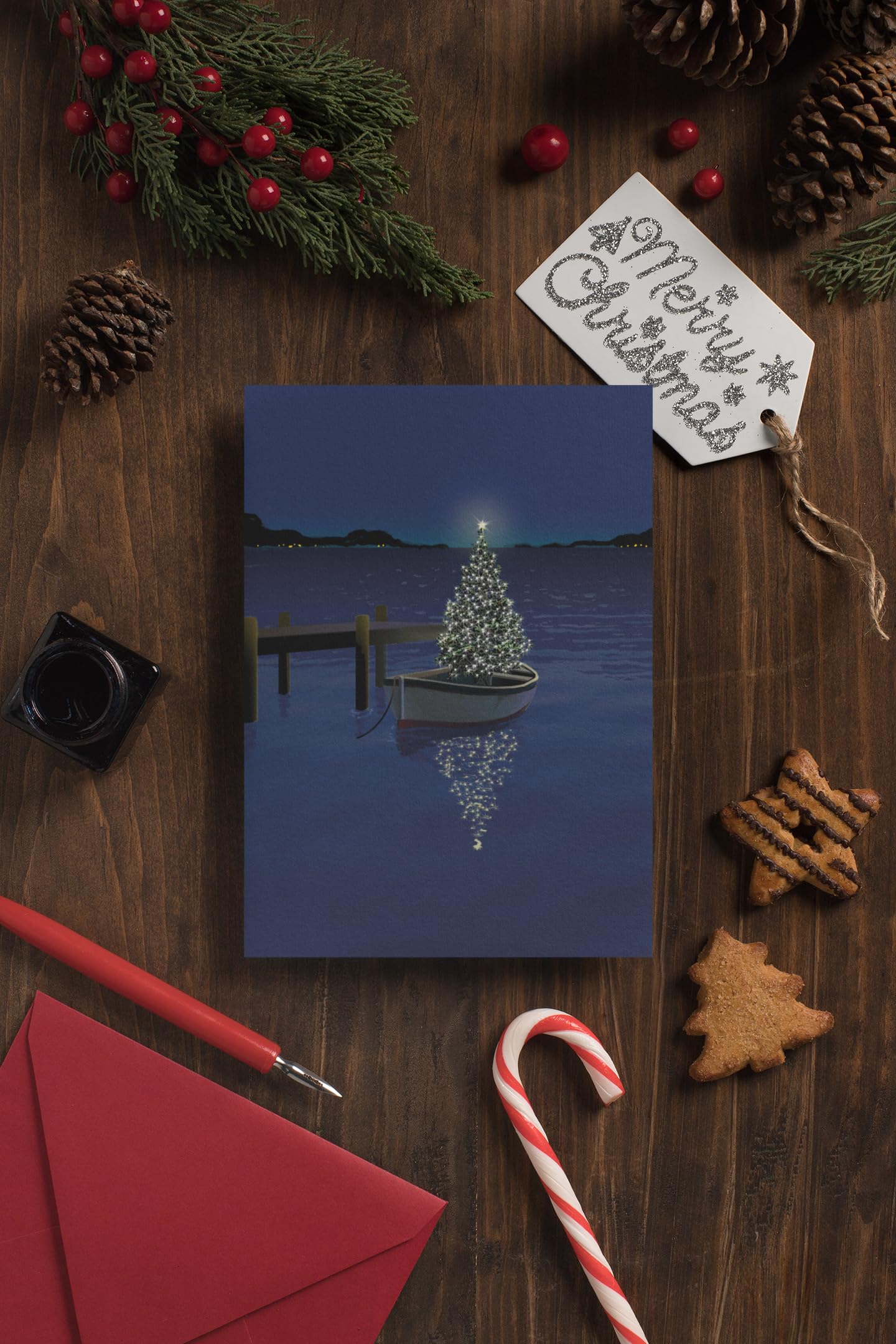 Stonehouse Collection Holiday Boat Christmas Card - 18 Boating Boxed Cards and Envelopes - USA Made (Standard)