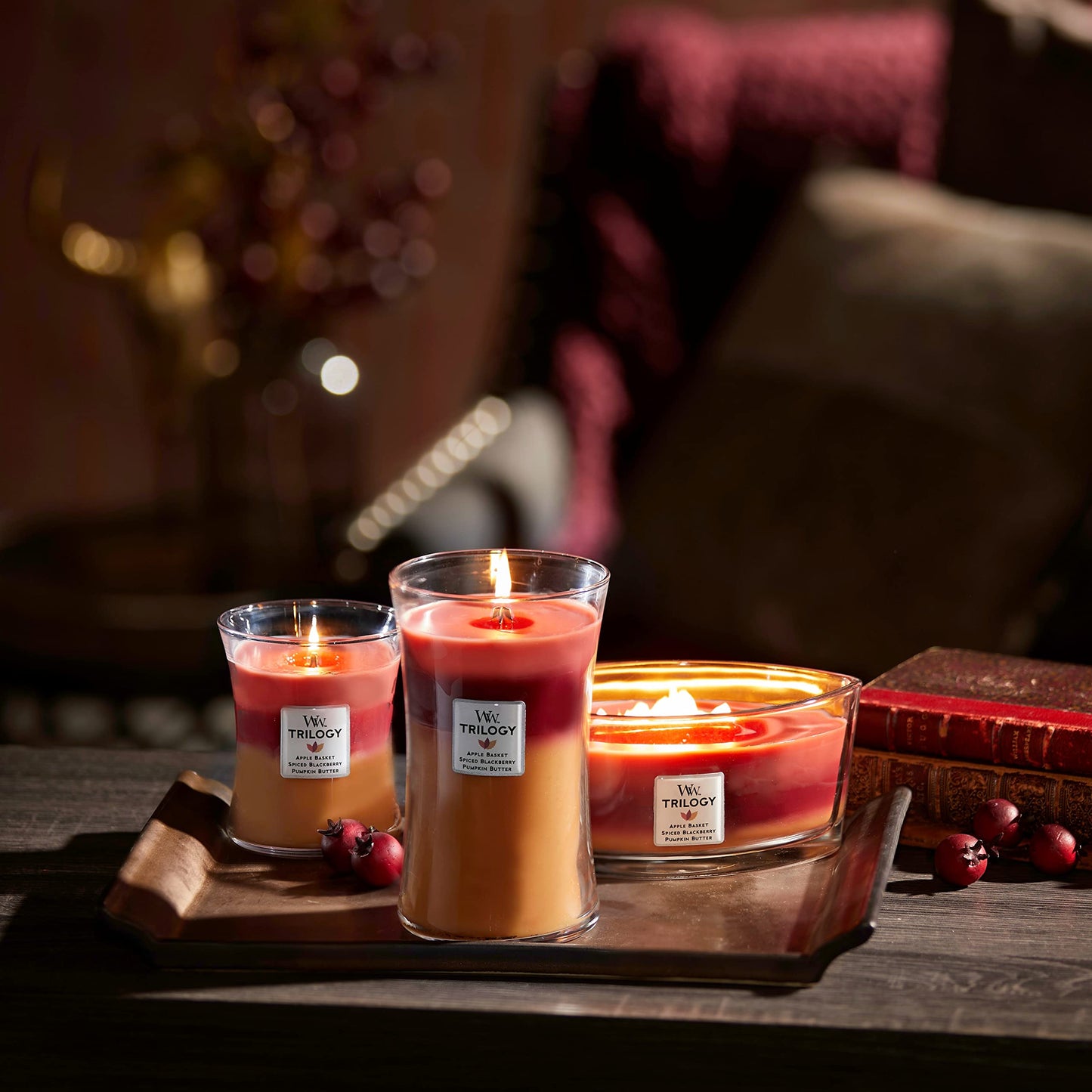 WoodWick Medium Hourglass Candle, Autumn Harvest - Premium Soy Blend Wax, Pluswick Innovation Wood Wick, Made in USA
