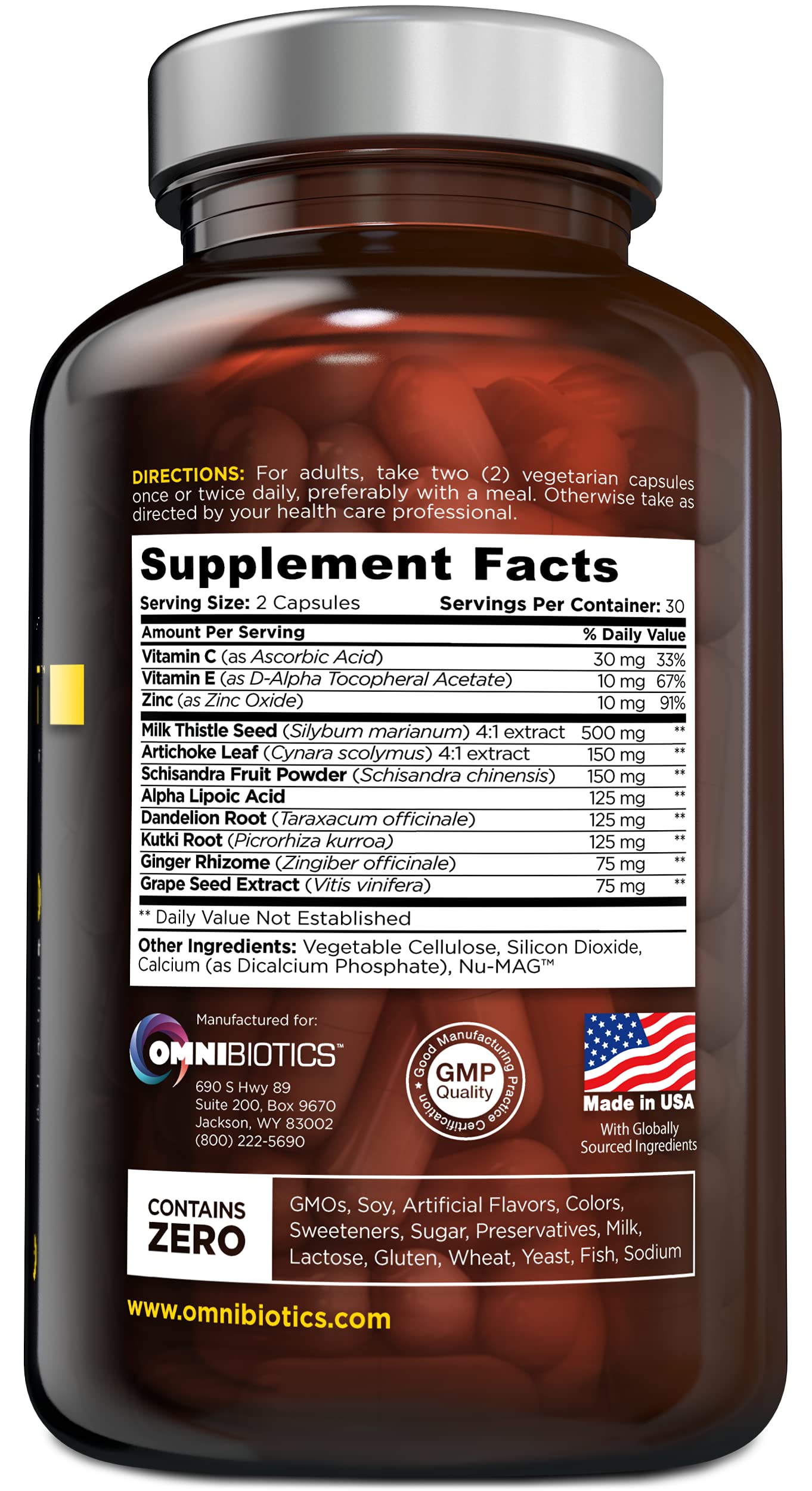 OmniBiotics Liver Cleanse Detox & Repair Supplement β Milk Thistle, Dandelion Root, Alpha Lipoic Acid, Artichoke Extract, Schisandra, Silymarin β 60 Vegan Capsules