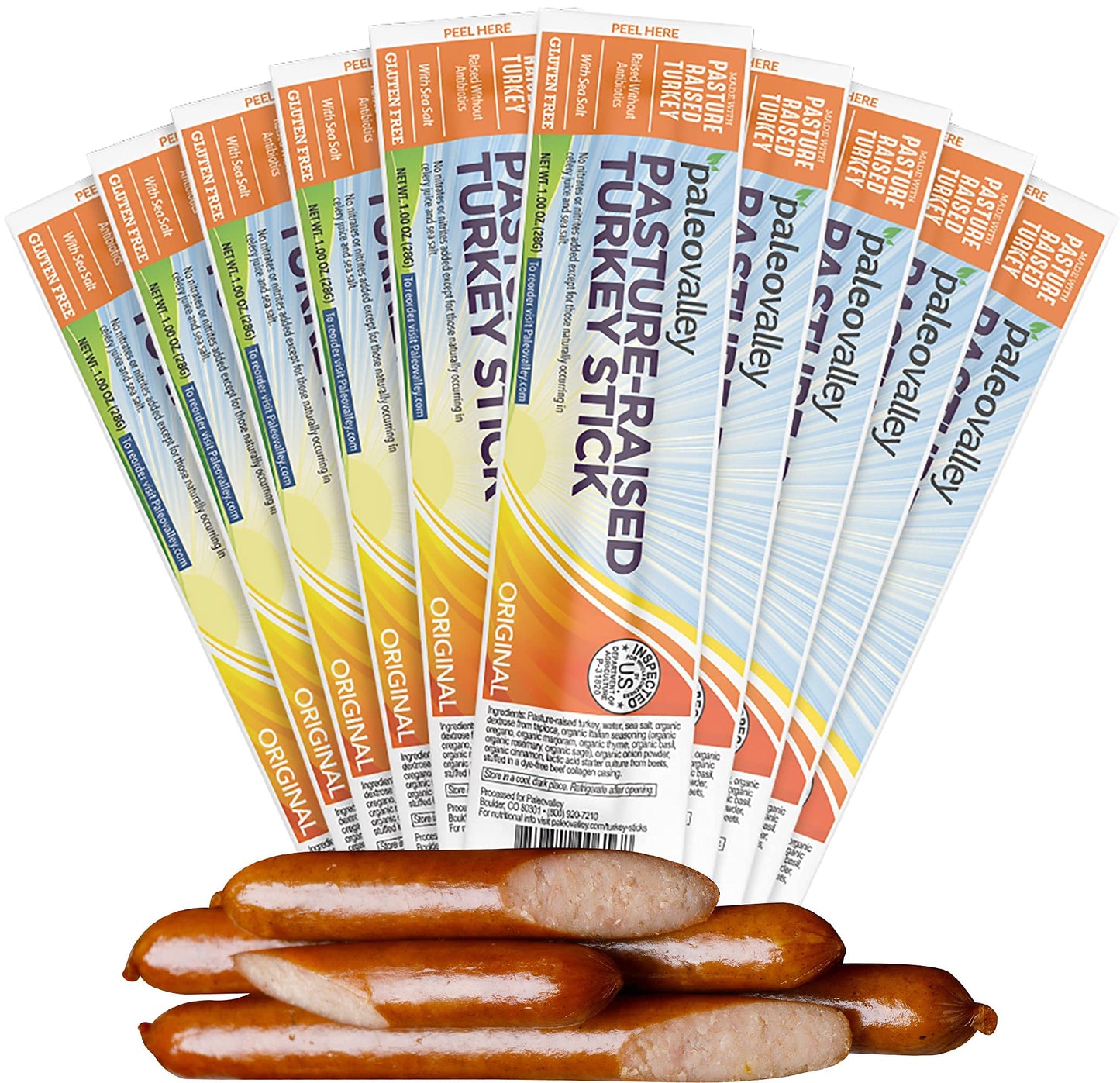 Paleovalley Turkey Sticks - Delicious Paleo Keto Snacks With Probiotics, 7g Protein - 10 Jerky Sticks - Original Flavor - No Gluten, Soy, or GMOs - Shelf Stable - Pasture-Raised, Made in the USA