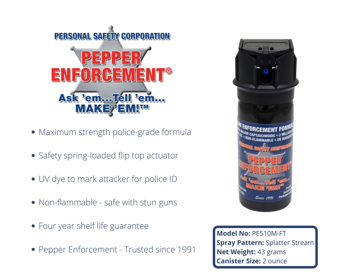 Pepper Enforcement Splatter Stream Pepper Spray, 2 oz. Flip Top - Maximum Strength 10% OC Formula - Emergency Self Defense Personal Protection & Safety (1-Pack Stream Pepper Spray)