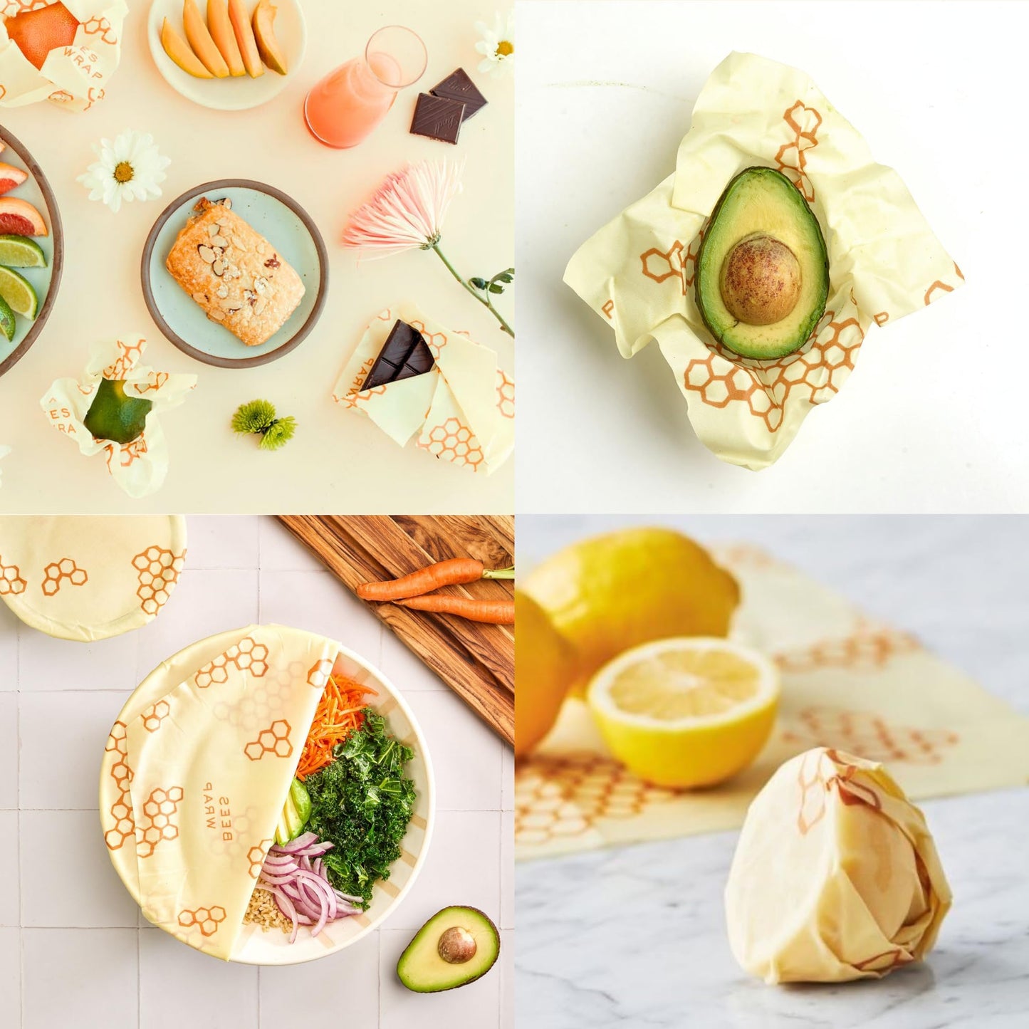 Bee's Wrap Reusable Beeswax Food Wraps Made in The USA, Eco Friendly Beeswax Wraps for Food, Sustainable Organic Cotton Wraps, Assorted 3 Pack (S, M, L), Honeycomb