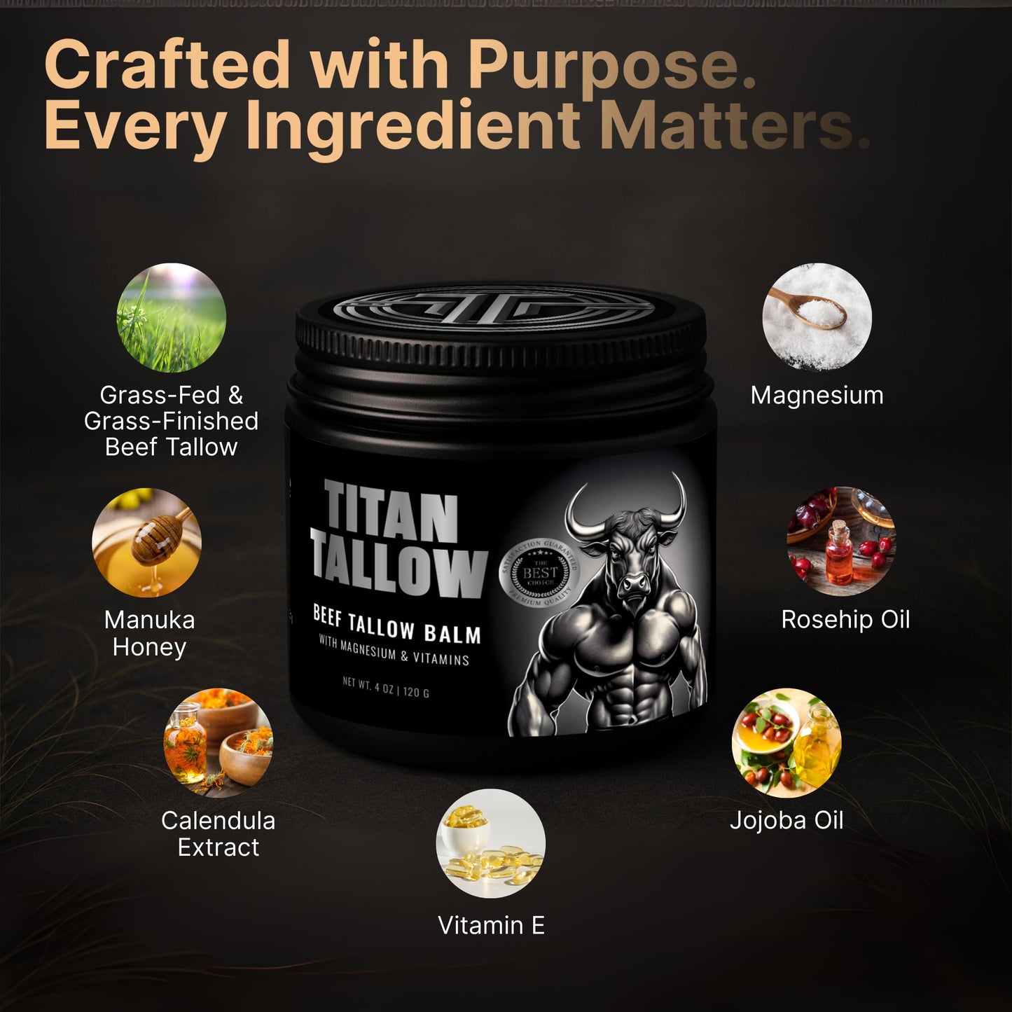 Magnesium Beef Tallow Balm for Sleep, Leg Cramps & Pain, Muscle Relaxation, Moisturizing Topical Cream - Organic Grass-Fed & Grass-Finished Tallow with Manuka Honey Skin Care, Face & Body Lotion