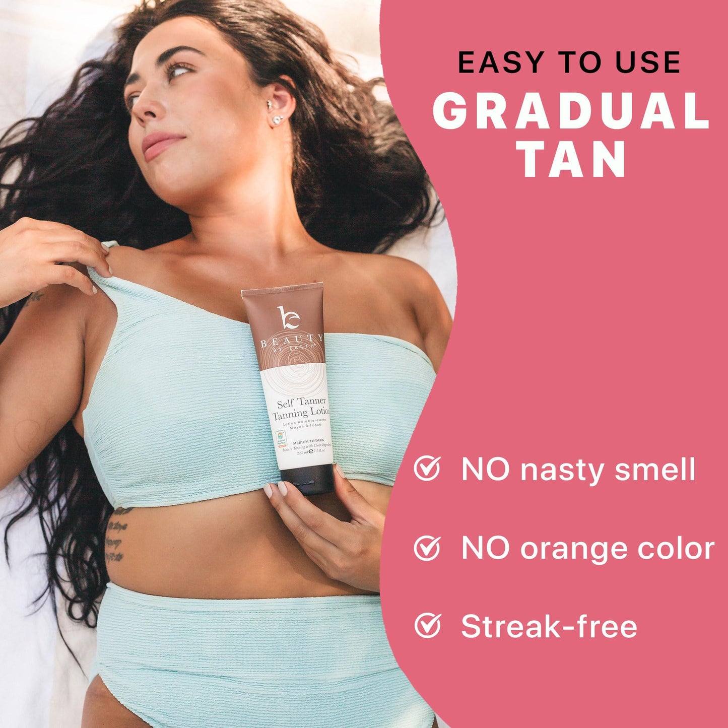 Beauty by Earth Self Tanner - USA Made with Natural & Organic Ingredients, Moisturizing Self Tanning Lotion with Aloe Vera & Coconut for a Natural Glow, Streak-Free Fake Tan