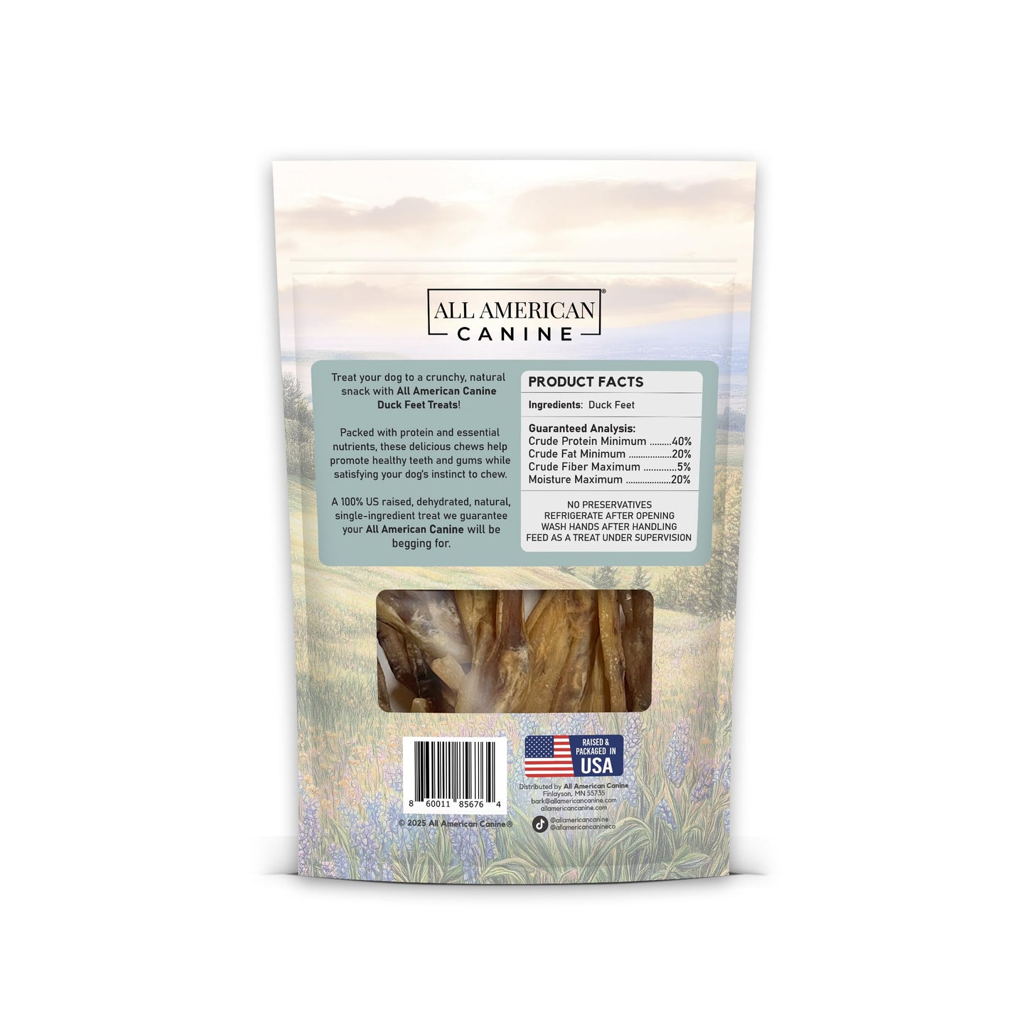All American Canine 20 Natural Duck Feet Dog Treats – Single Ingredient, Dehydrated & Digestible – Crunchy, Low-Fat, High-Protein Chew for Joint Support & Dental Health – Made in USA