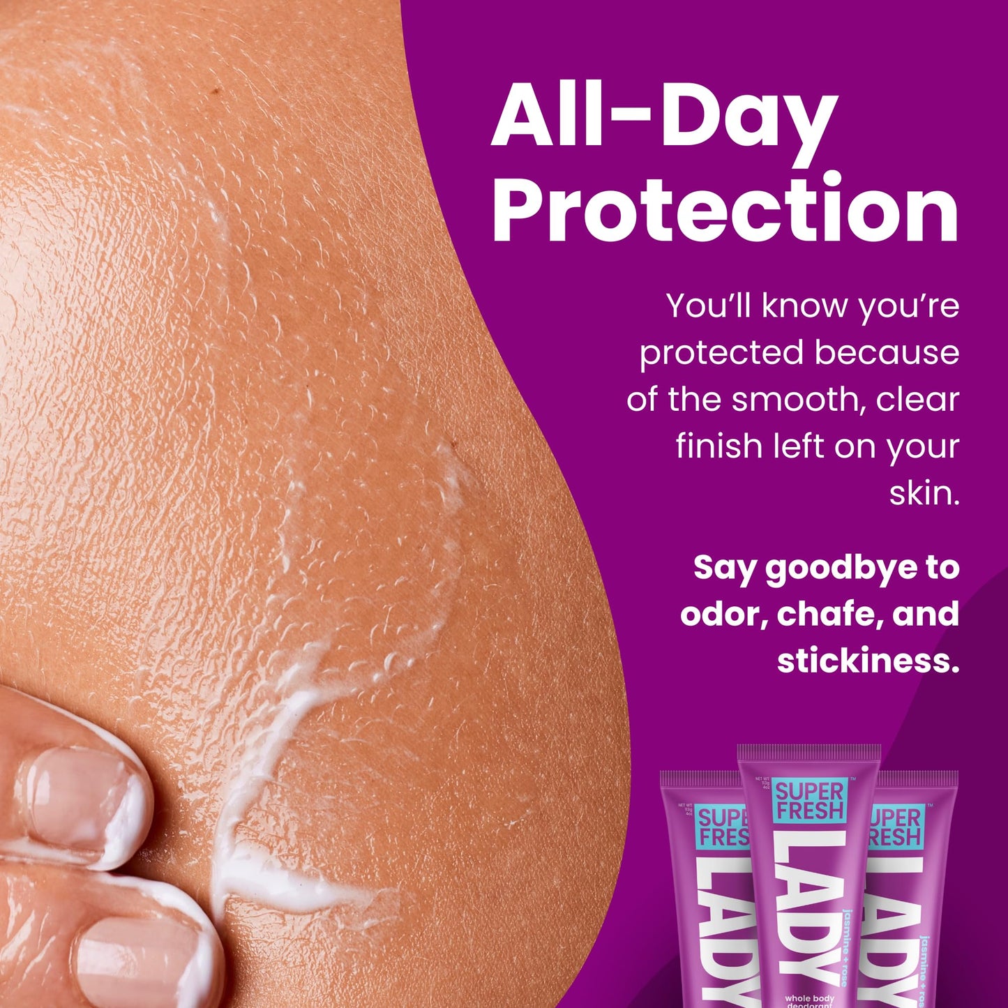 Super Fresh Lady Whole Body Deodorant for Women Aluminum Free Powder Lotion for Privates Body and Skin Folds Controls Odor and Keeps You Fresh Jasmine Rose Scented Feminine Hygiene Care 4 oz Tube