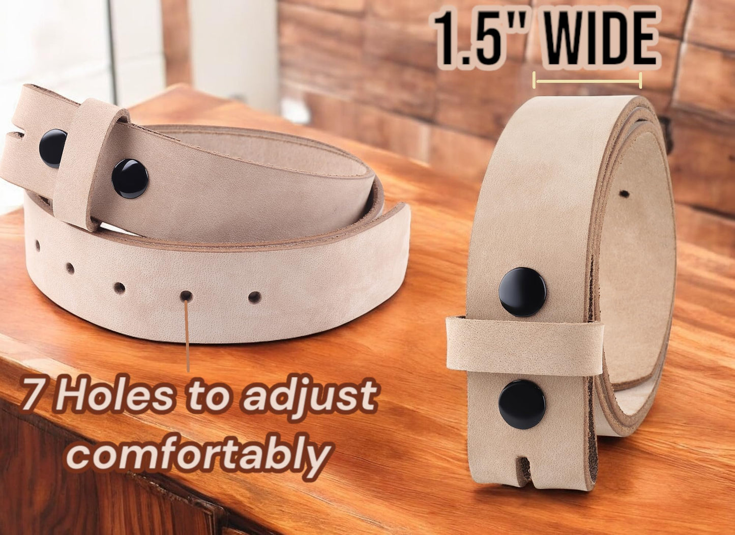 F&L CLASSIC Men's Belt Genuine full Grain Buffalo leather Vintage Distressed,Snap on Strap belts for men, 1 1/2" Wide, Made in USA,natural color,1288-05, size 34