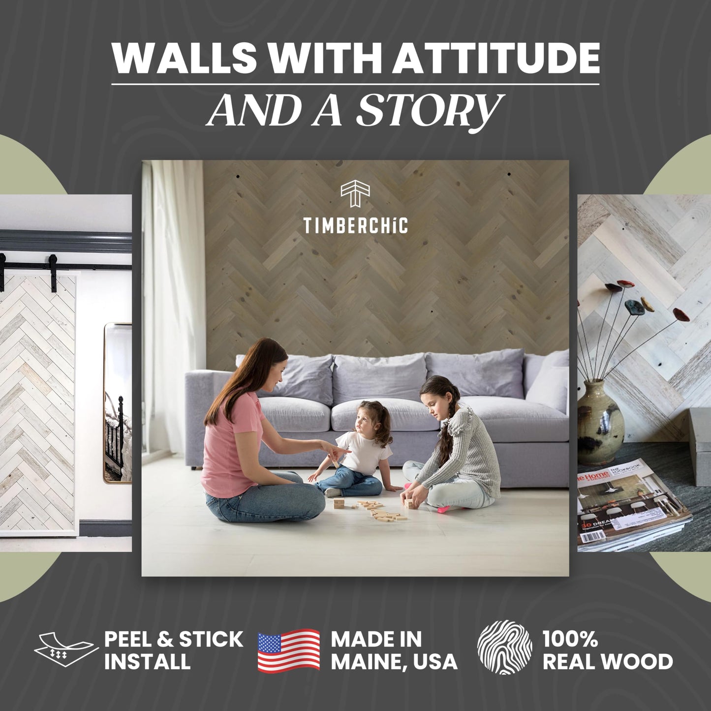 TIMBERCHiC 100% Wood Wall Planks - Made in USA - Peel-and-Stick Panels for Interior Decor - DIY Adhesive Wall Panels, Pebble (3" x 10 Sq Ft)