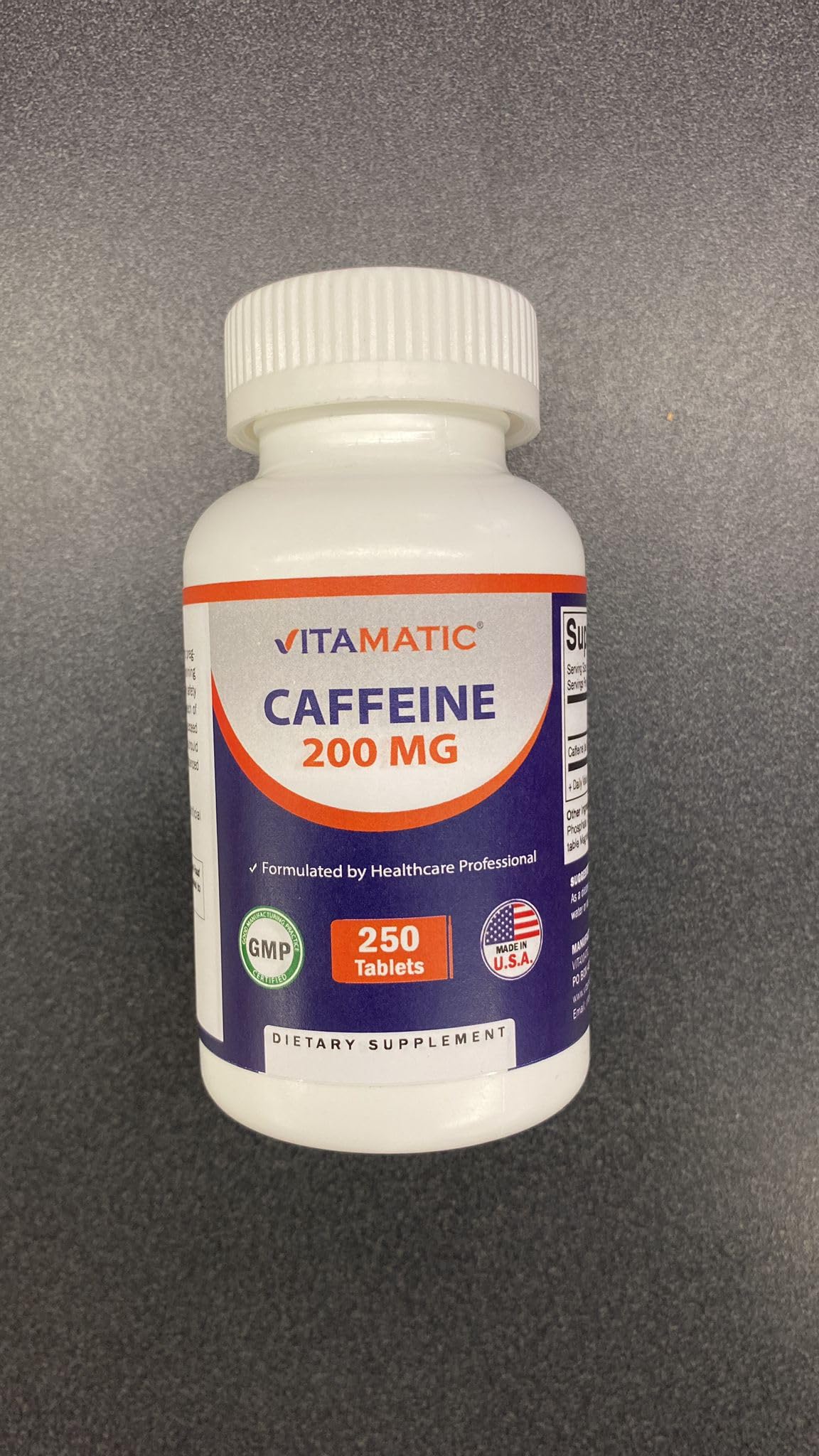 Vitamatic Caffeine Pills 200mg per Serving, 250 Vegetarian Tablets