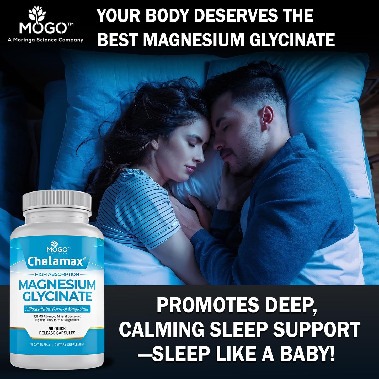 Chelamax Magnesium Glycinate.Dead Sea Sourced, 100% Chelated Magnesium for Sleep Support, Muscle Cramps, Bone Health. Made in USA, 3rd Party Tested,Heavy Metal Free,Glicinato de Magnesio Capsules.