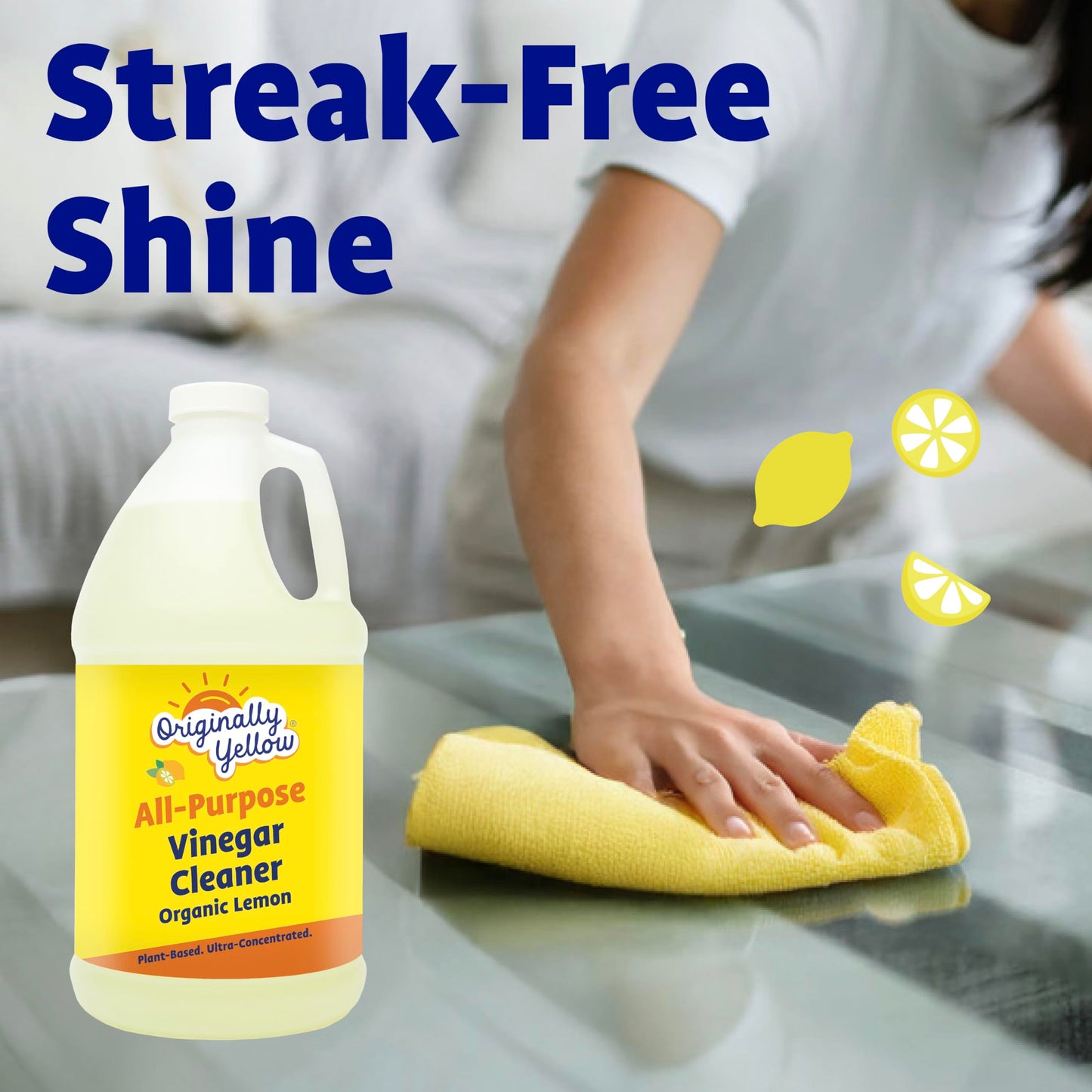 Originally Yellow Lemon Vinegar For Cleaning Purpose | USA Made All Purpose Cleaner | Use as a Floor, Glass, Kitchen, & Bathroom Cleaner | Plant Derived Vinegar 1 Gallon in 2 bottles | 128 Oz