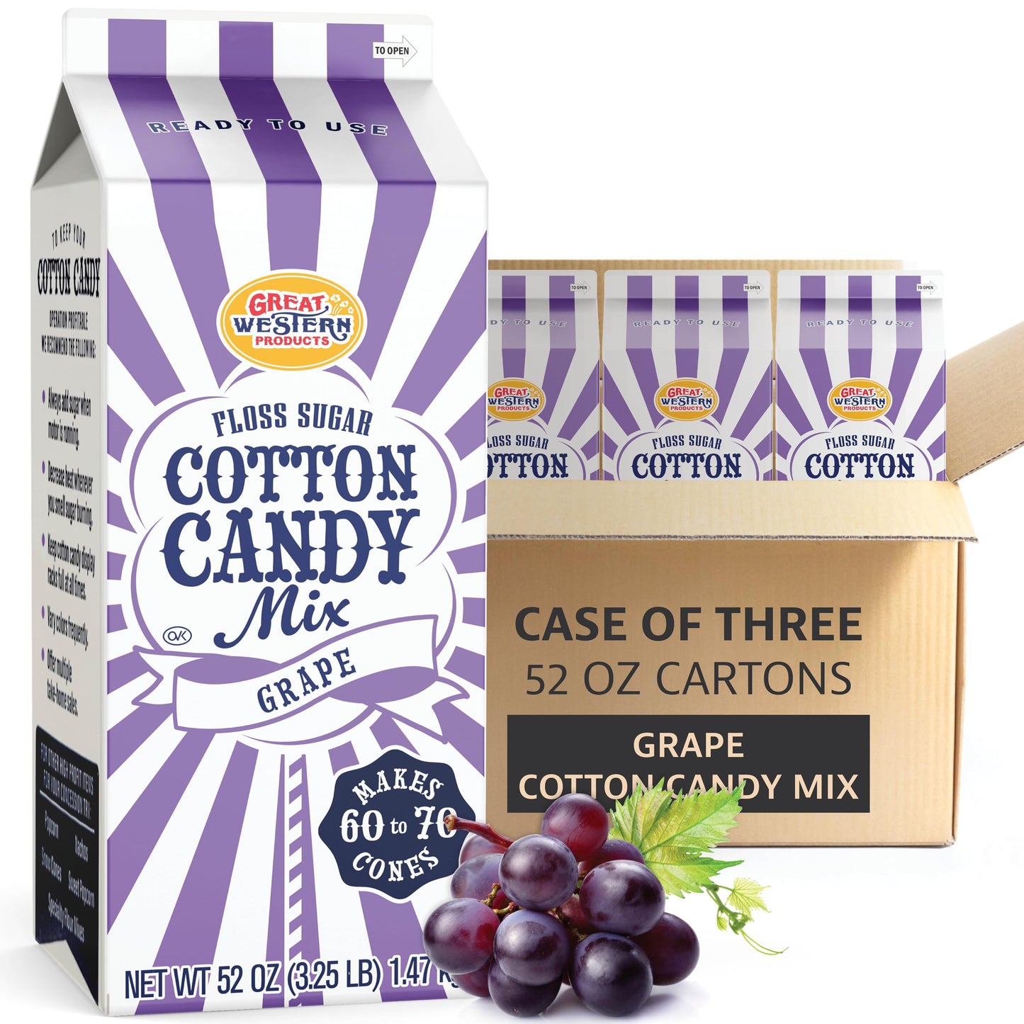 Premium America Grape Cotton Candy Floss Sugar Carnival-Style Fluffy Fun, Pre-Mixed & Ready to Use for Parties, Events & Festivals 3.25 lb Cartons Case of 3