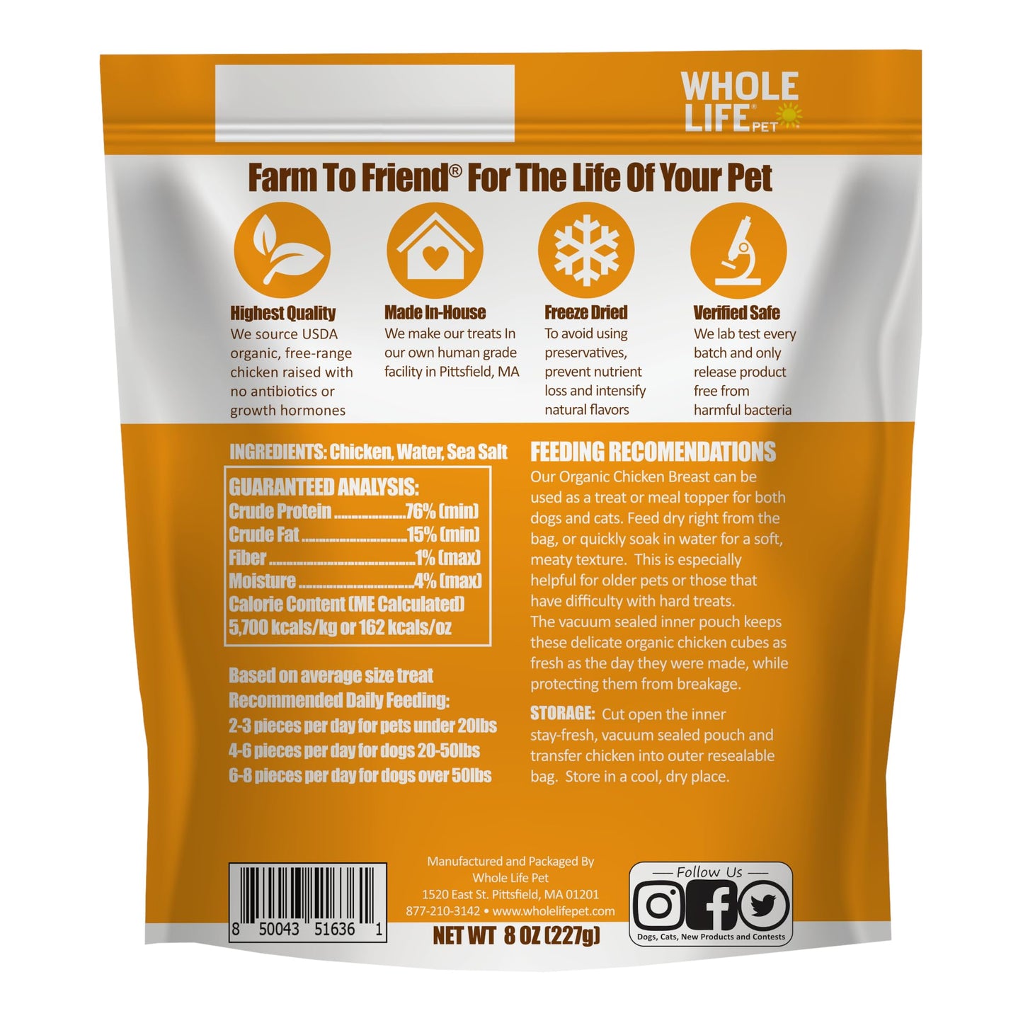 Whole Life Pet USDA Certified Organic Chicken - Dog & Cat Treat Or Topper - Human Grade, Freeze Dried, One Ingredient - Protein Rich, Grain Free, Made in The USA