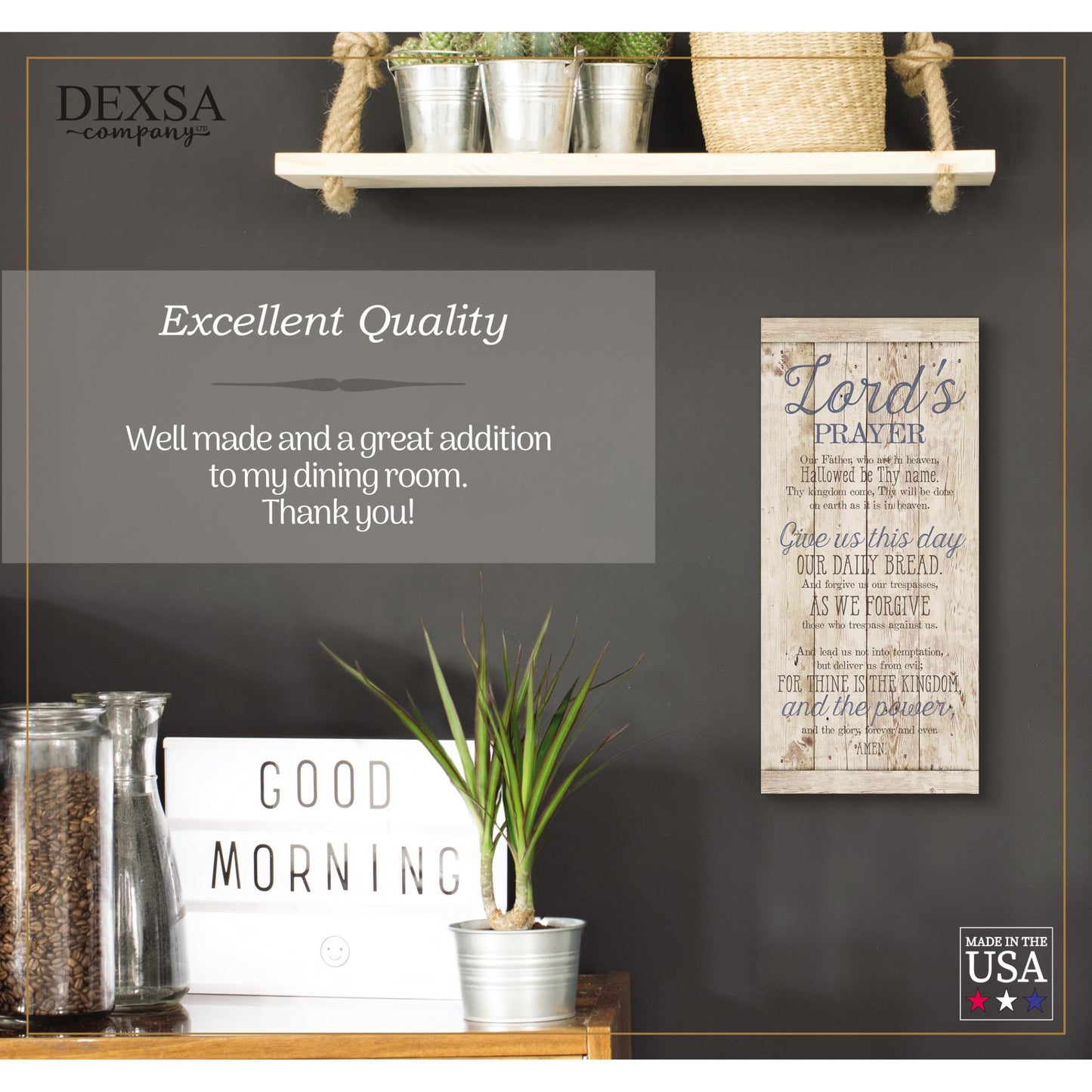 DEXSA Lord's Prayer Wood Plaque - Made in the USA - 5.5x12 - Frame Wall Hanging Decoration | Our Father, who art in heaven, hallowed be Thy name. Thy Kingdom come | Christian Family Home Decor Saying