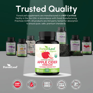 Organic Apple Cider Vinegar Capsules 1200mg – Supports Metabolism, Detox, Digestion, Gut Health – USDA Organic Apple Cider Vinegar Pills with Cayenne Pepper & Ginger Root – 120 Caps – by Forest Leaf