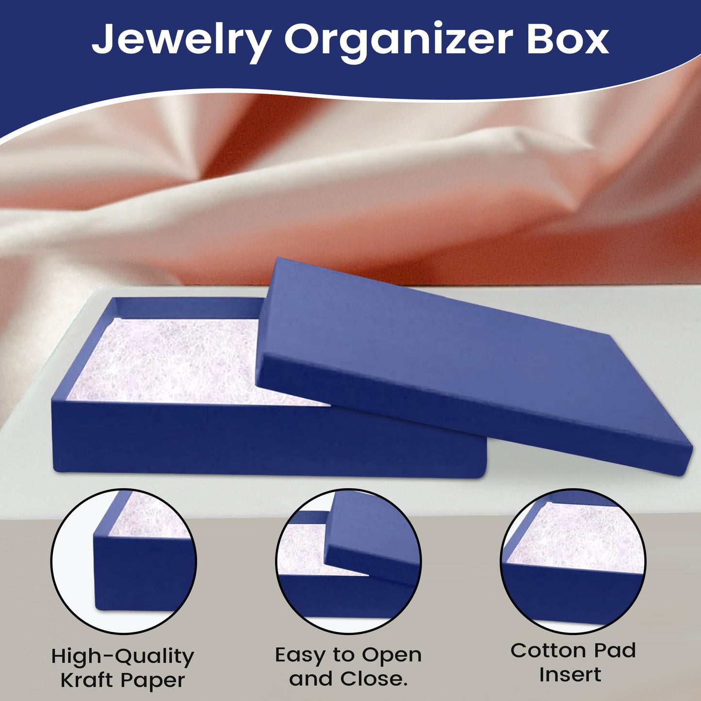 Novel Box 8 Pack Blue Jewelry Gift Box 7x5x1.25in with Cotton Filled | Cardboard Jewelry Box | Gift Boxes with Lids Made in USA | Boxes for Bracelet Necklace Ring Earrings