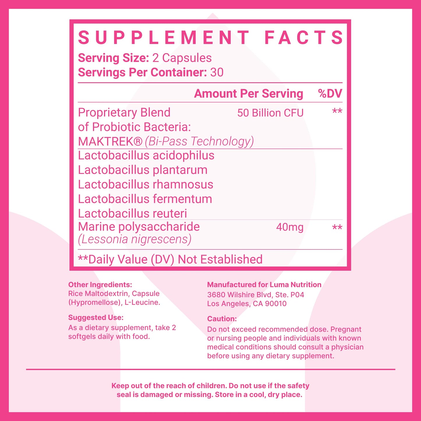 Luma Nutrition Probiotics for Women with Prebiotics - 50 Billion CFU - Formulated for Digestive, Immune & Feminine Support - 60 Capsules