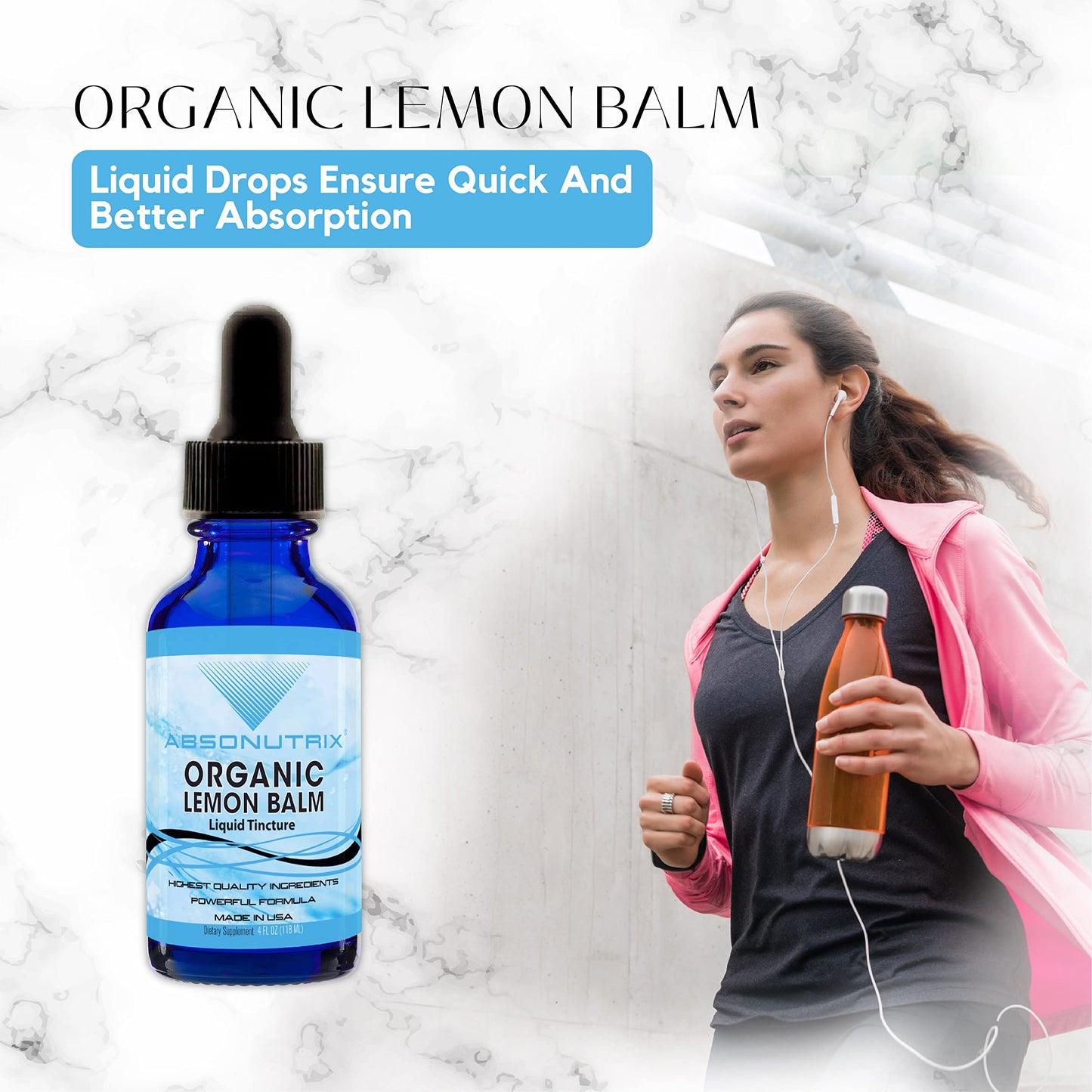 Absonutrix Organic Lemon Balm, 590 mg 200 Servings, Easy Absorption, Third Party Tested, Highly Potent, Made in The USA, Non-GMO, Gluten-Free
