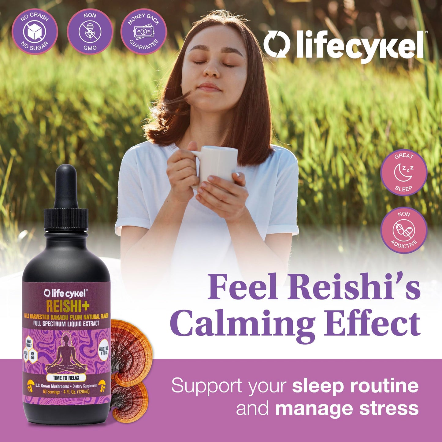 Life Cykel Professional Athletes Pack - Reishi, Lions Mane & Cordyceps Mushroom Extract- Full-Spectrum Mushroom Tincture for Energy, Focus and Immune Health- Vegan, Non-GMO Formula