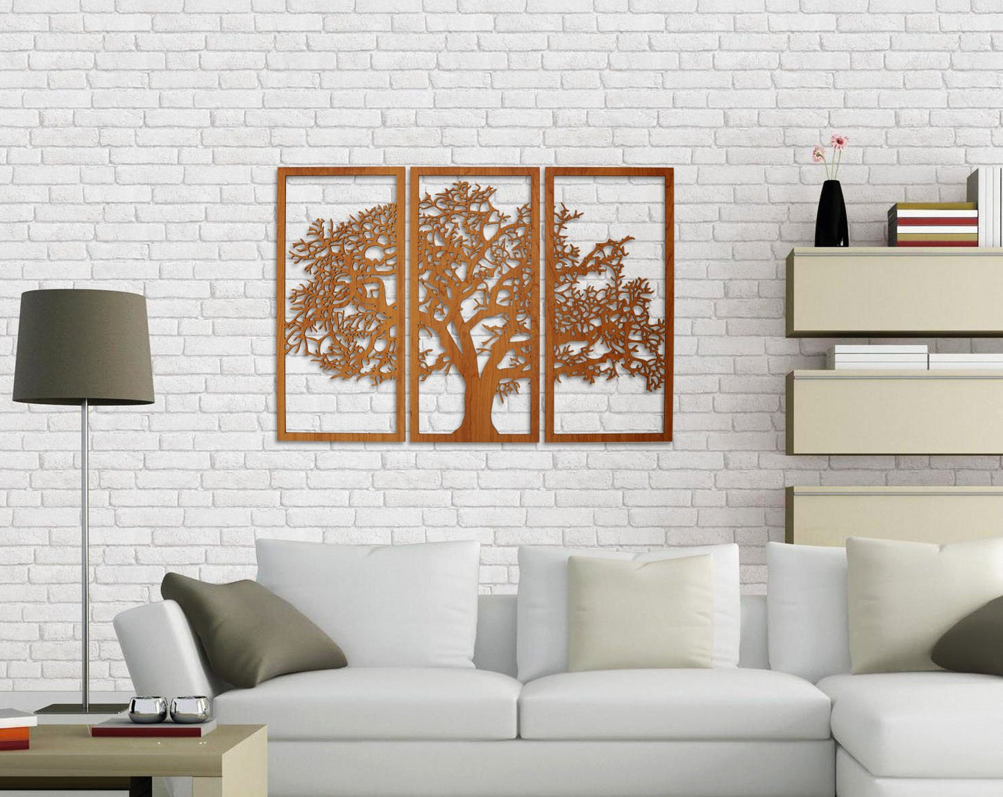 Skyline Workshop Tree of Life Cherry - 3 Panel Wood Wall Art - Beautiful Living Room Decor - Stunning Modern Art - Made in the USA