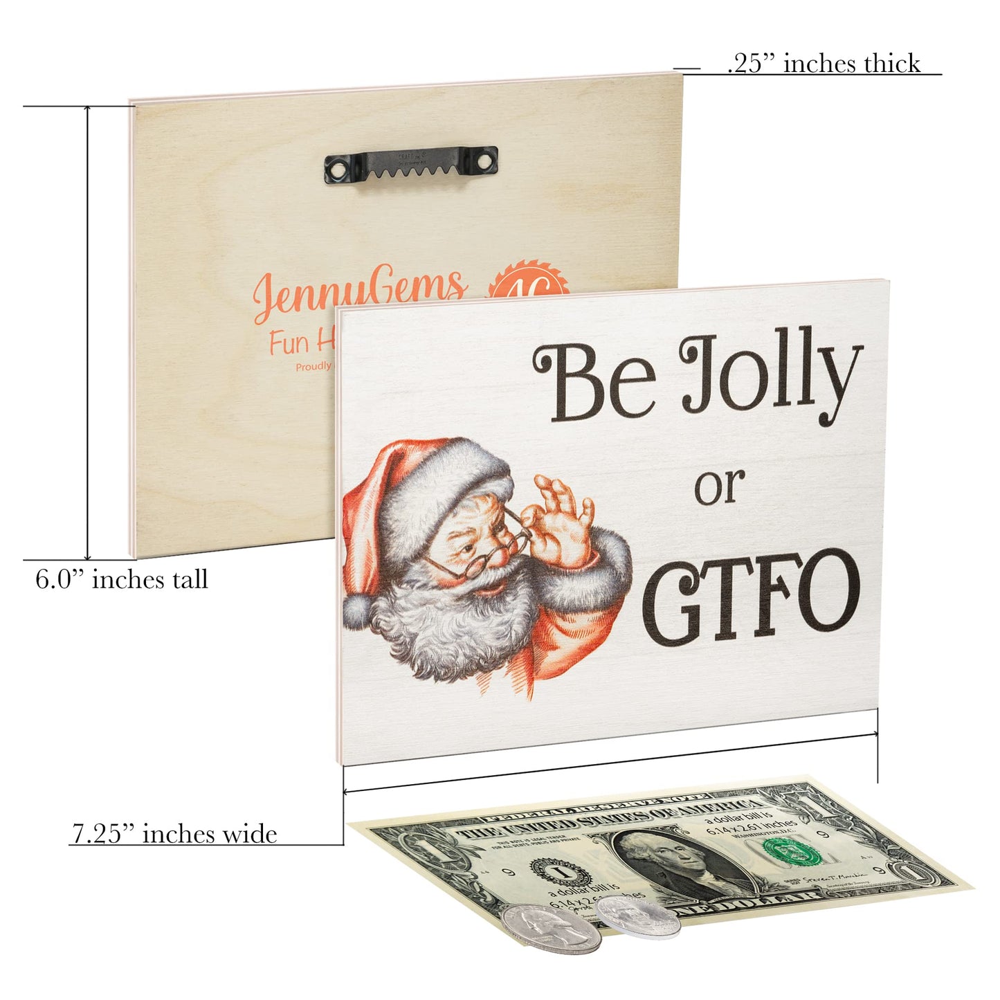 JennyGems Be Jolly or GTFO Funny Wooden Christmas Sign, Christmas Decorations, Holiday Decor, Santa Decor, Wall Hanging, Made in USA