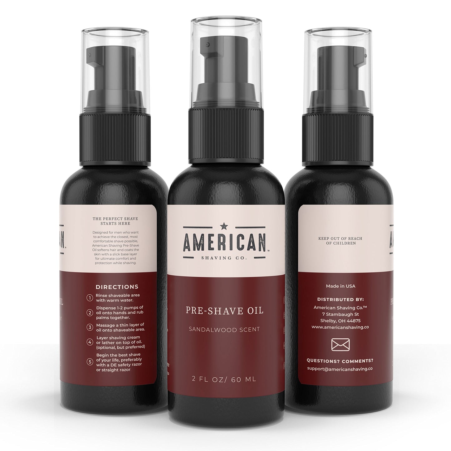 Pre-Shave Oil (Sandalwood Scent) for Effortless, Smooth & Irritation-free Shave, Natural Handcrafted Blend Argan & Jojoba Oil, Protects Razor Burn, Premium Pre-Shave Oil by American Shaving Co - 2 Oz