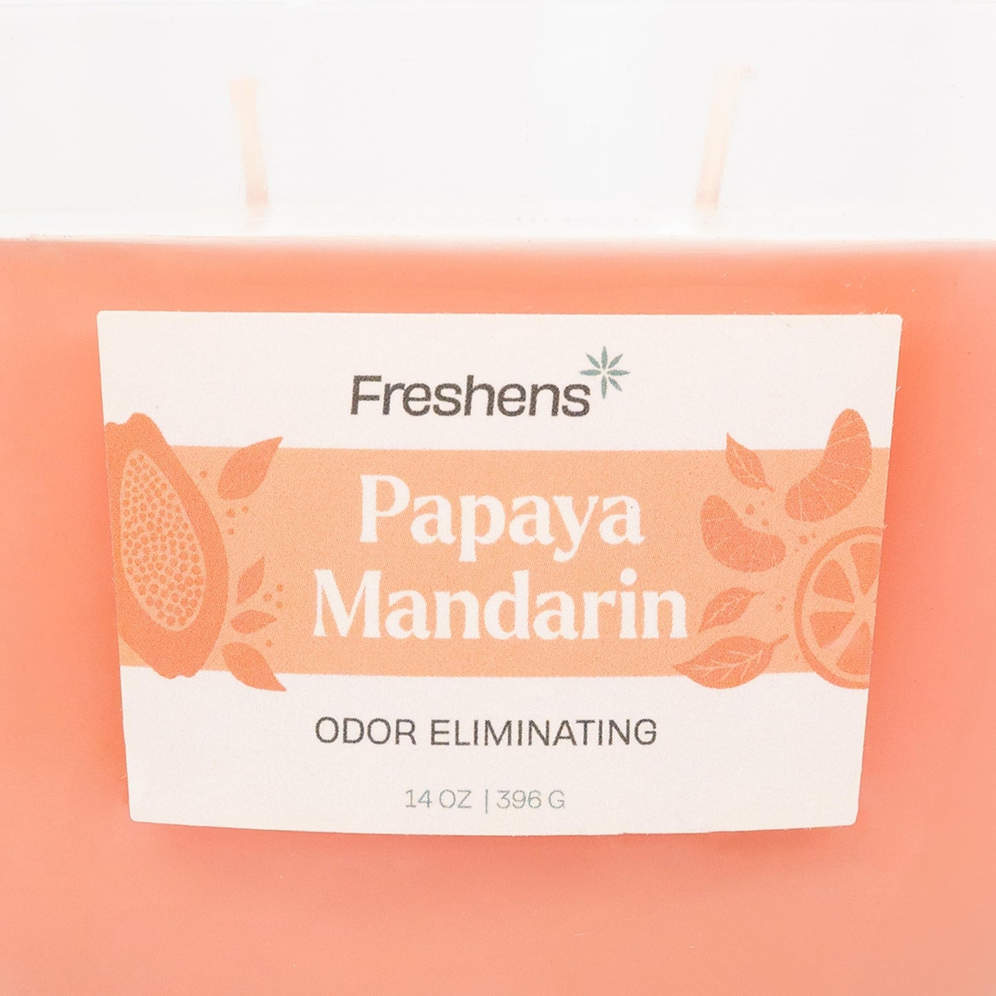 Carolina Freshens Papaya Mandarin Odor Eliminating Highly Fragranced Candle for Home Scented, Eliminates 90% of Pet, Smoke, Food and Other Smells Quickly, 2 Wick, 14 oz - Made in The USA