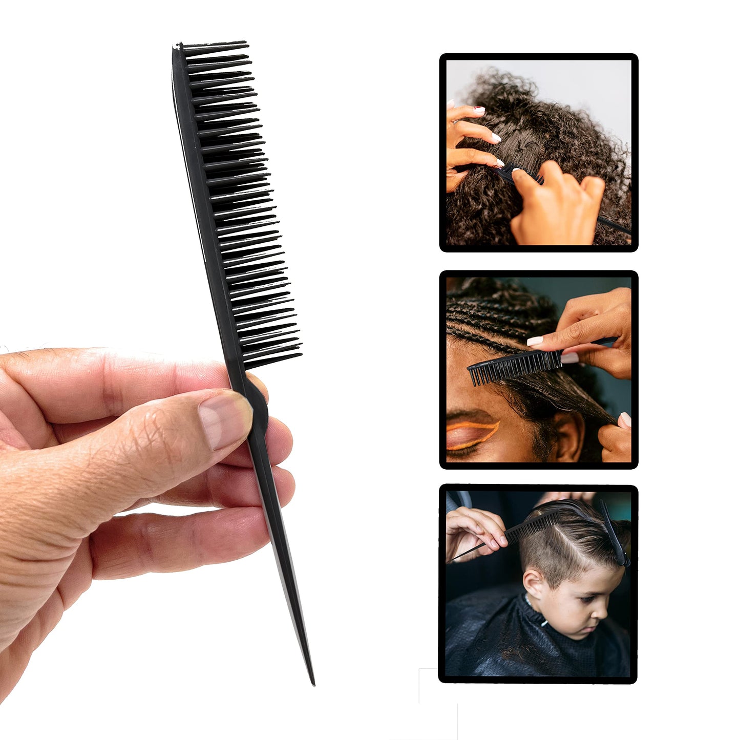 Allegro Combs 60 Parting Three Row Combs Salon Hairstylist Hairdresser Detangle Combs For Natural Hair And Wigs For Curly Hair Made In The Usa 2 Pcs. (Black)