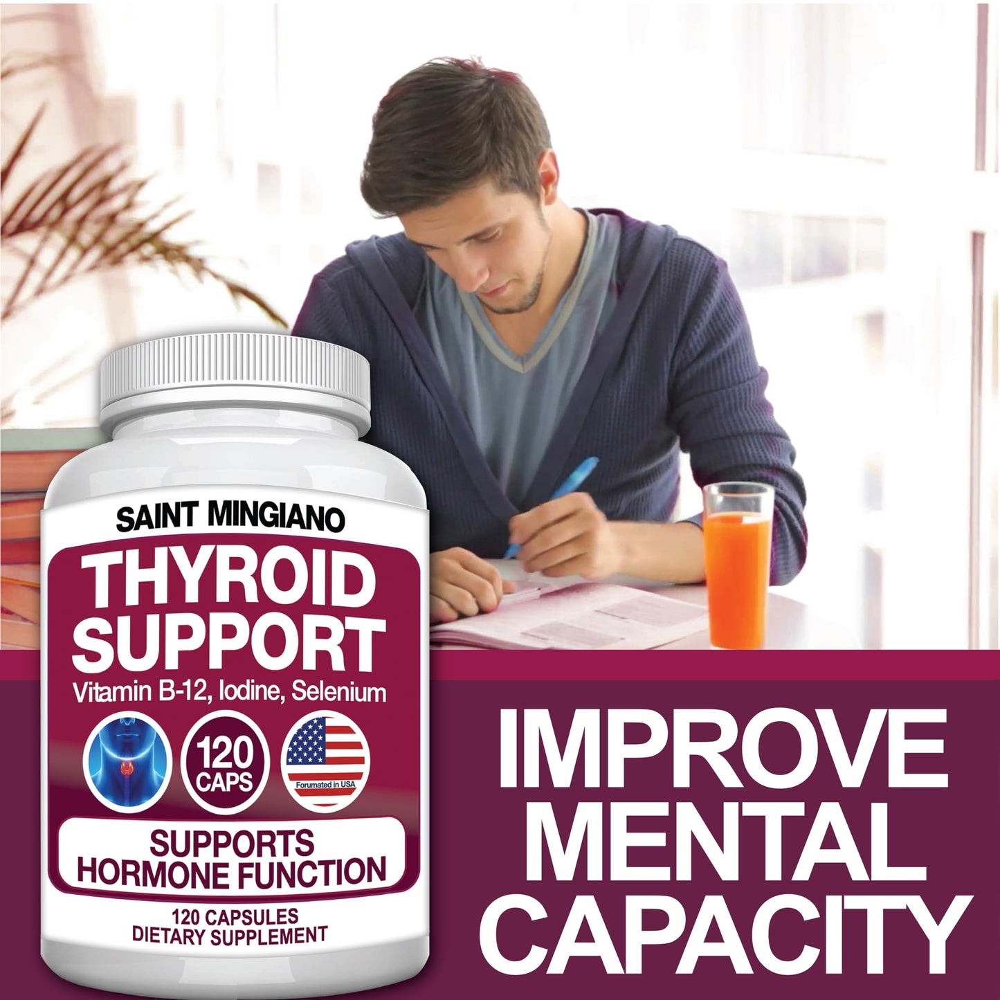 Saint Mingiano Thyroid Support Supplement with Iodine |120 Capsules to Help Body Mass & Improve Energy, Cardiovascular, Energy & Focus Formula | 14 Natural Vitamins