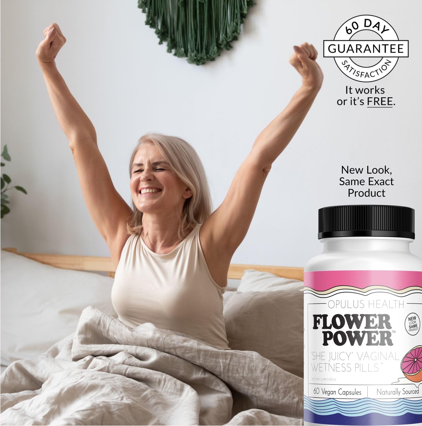 Flower Power She Juicy Vaginal Moisturizer | Feminine Care for Women - 60 ct - End Vaginal Dryness with Slippery Elm Bark | Feminine Care for Vaginal Health - Made in USA