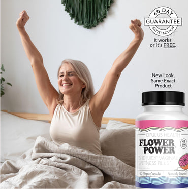 Flower Power She Juicy Vaginal Moisturizer | Feminine Care for Women - 60 ct - End Vaginal Dryness with Slippery Elm Bark | Feminine Care for Vaginal Health - Made in USA