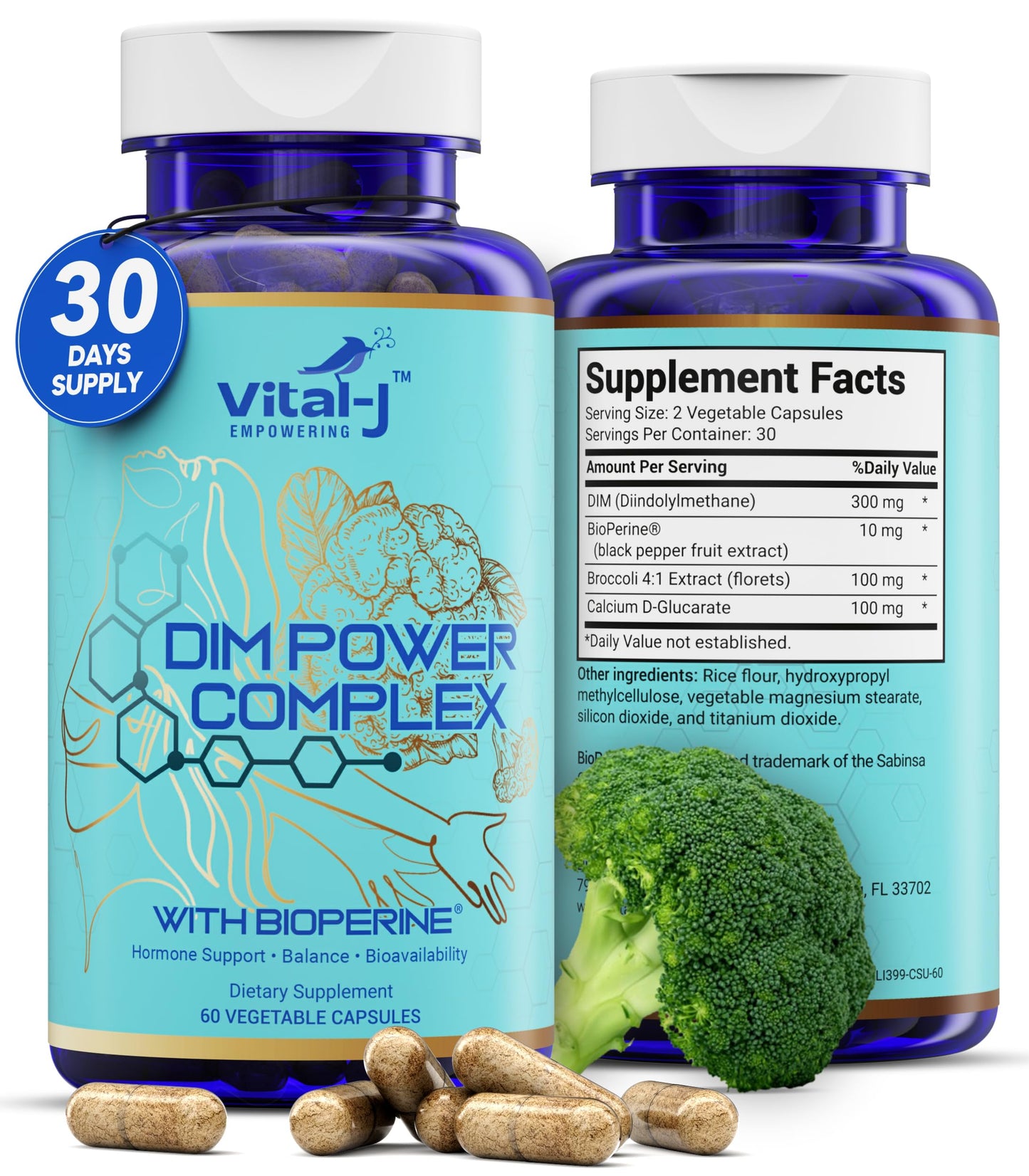 4-in-1 DIM Potent Complex 300mg - Estrogen Balance and Metabolism, Energy & Menopause Support Supplement with Bioperine (x4), Calcium and Broccoli Extract - for Women and Men 30 Servings