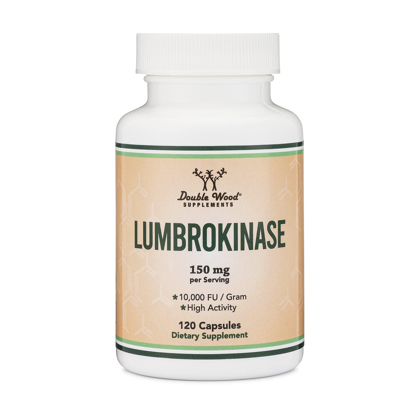 Lumbrokinase Enzymes Supplement - 120 Capsules (Max Activity 10,000 FU/Gram) 150mg per Serving (No Fillers, Non-GMO, Gluten Free) for Cardiovascular and Blood Circulation Support by Double Wood