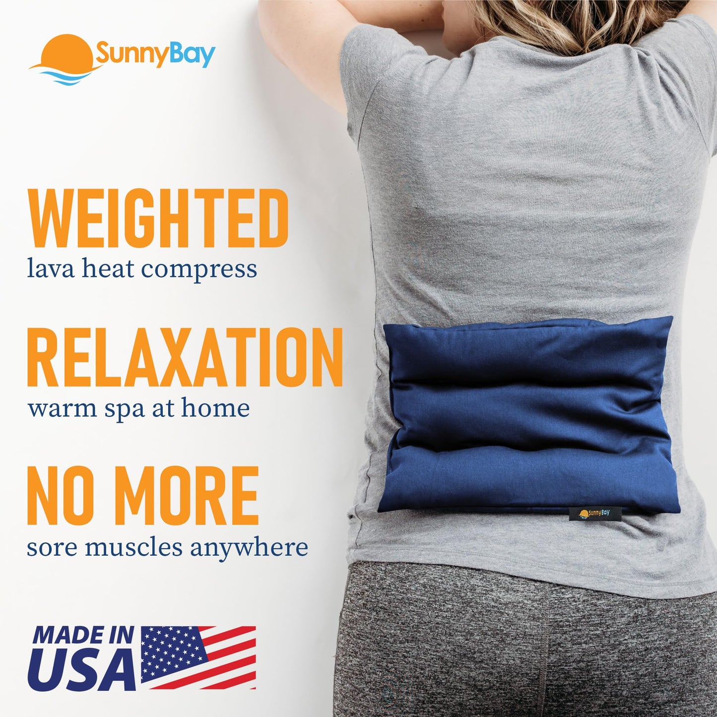 SunnyBay USA-Made 4-lbs Lava Sand Microwave Heating Pad with Organic Cotton Fabric for Cramps and Body Pain, Superior Heat Retention, Washable, Odorless, Weighted, 8x12 Inches.