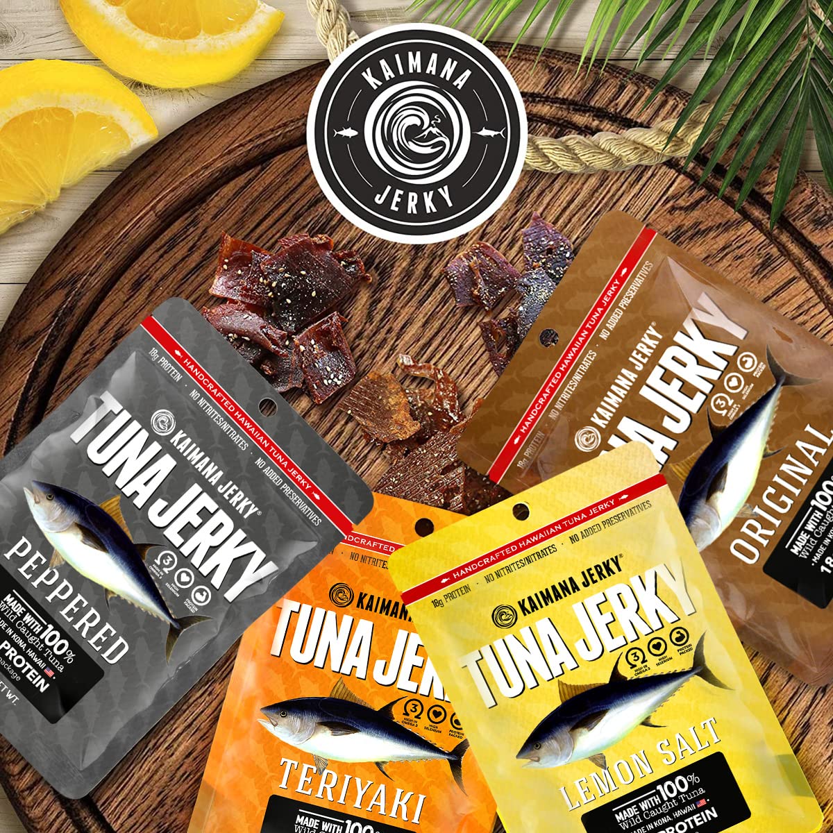 Kaimana Ahi Tuna Fish Jerky - Premium Protein & Rich In Omega-3's - All Natural & Wild Caught Tuna Jerky. Made in Hawaii, USA. (4 Pack, Variety Bundle)