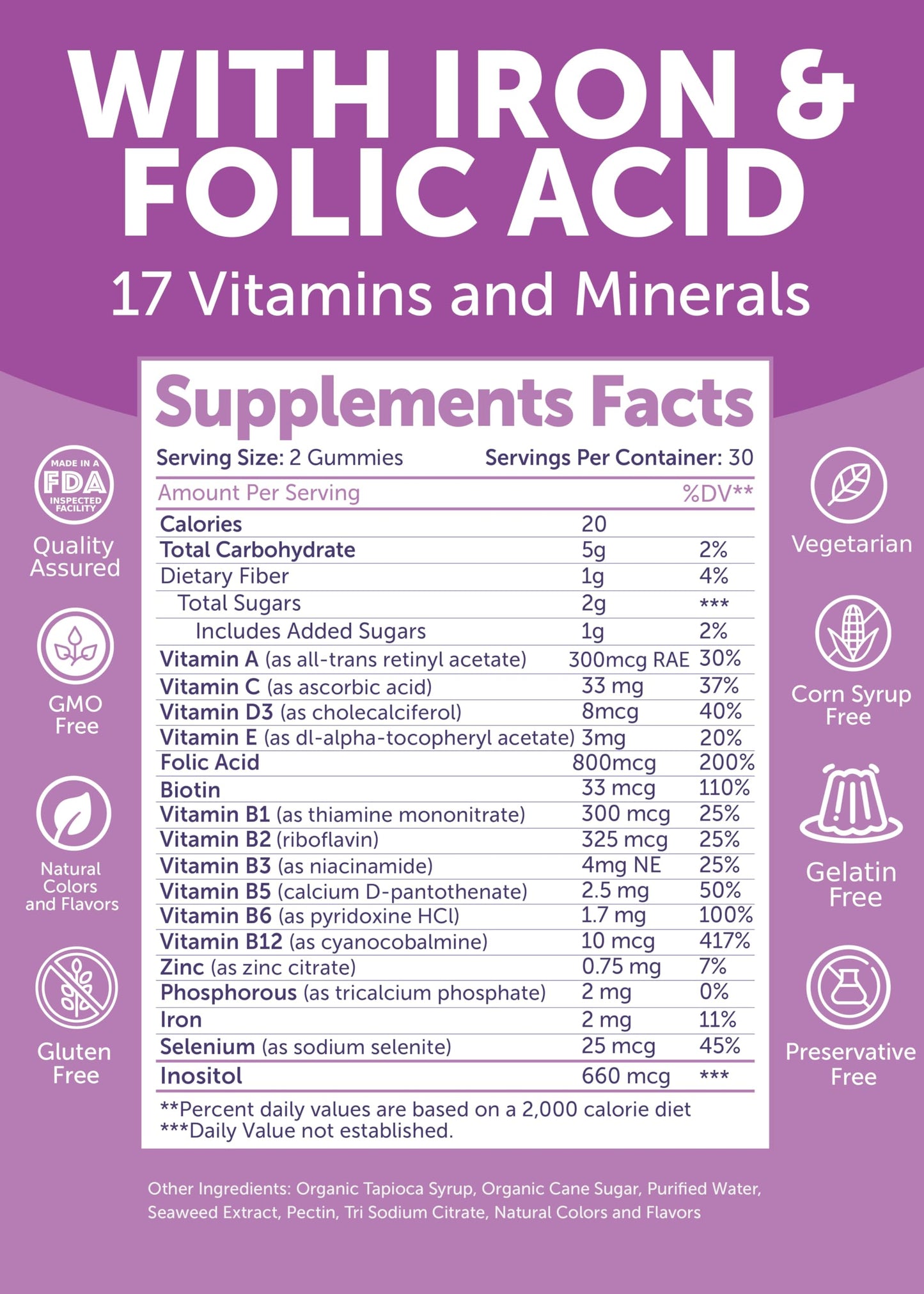 Lunakai USA Made Prenatal Vitamins for Women with Iron & Folic Acid - Delicious Prenatal Gummies, Non-GMO, Gelatin-Free, 60ct