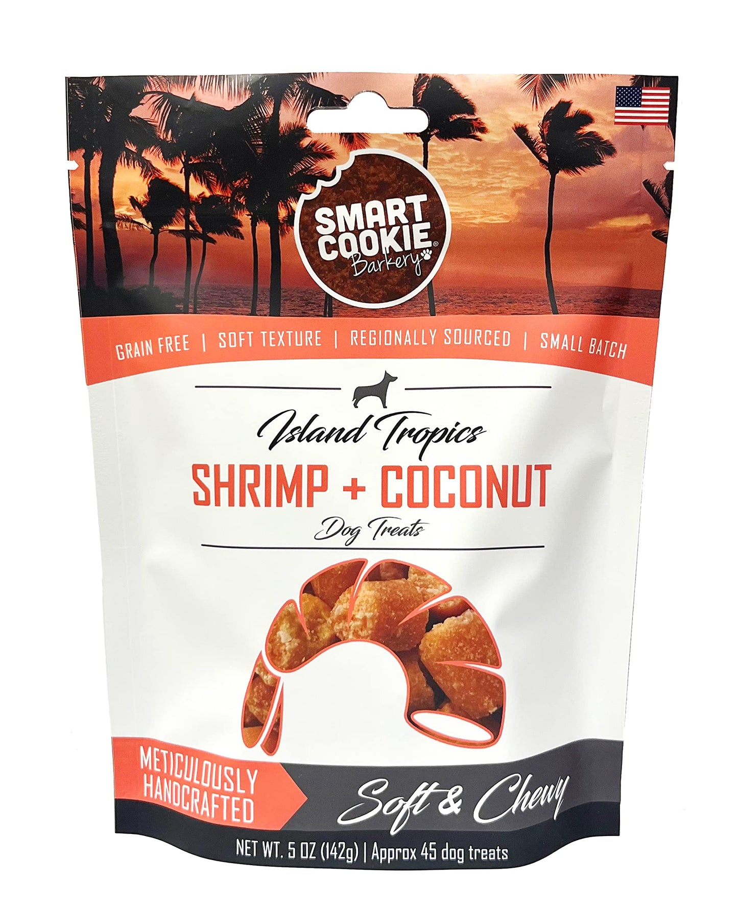 Smart Cookie All Natural Soft Dog Treats - Shrimp & Coconut - Healthy Dog Treats for Allergies, Sensitive Stomachs - Chewy, Grain Free, Human-Grade, Made in The USA - 5oz Bag, 1 Pack