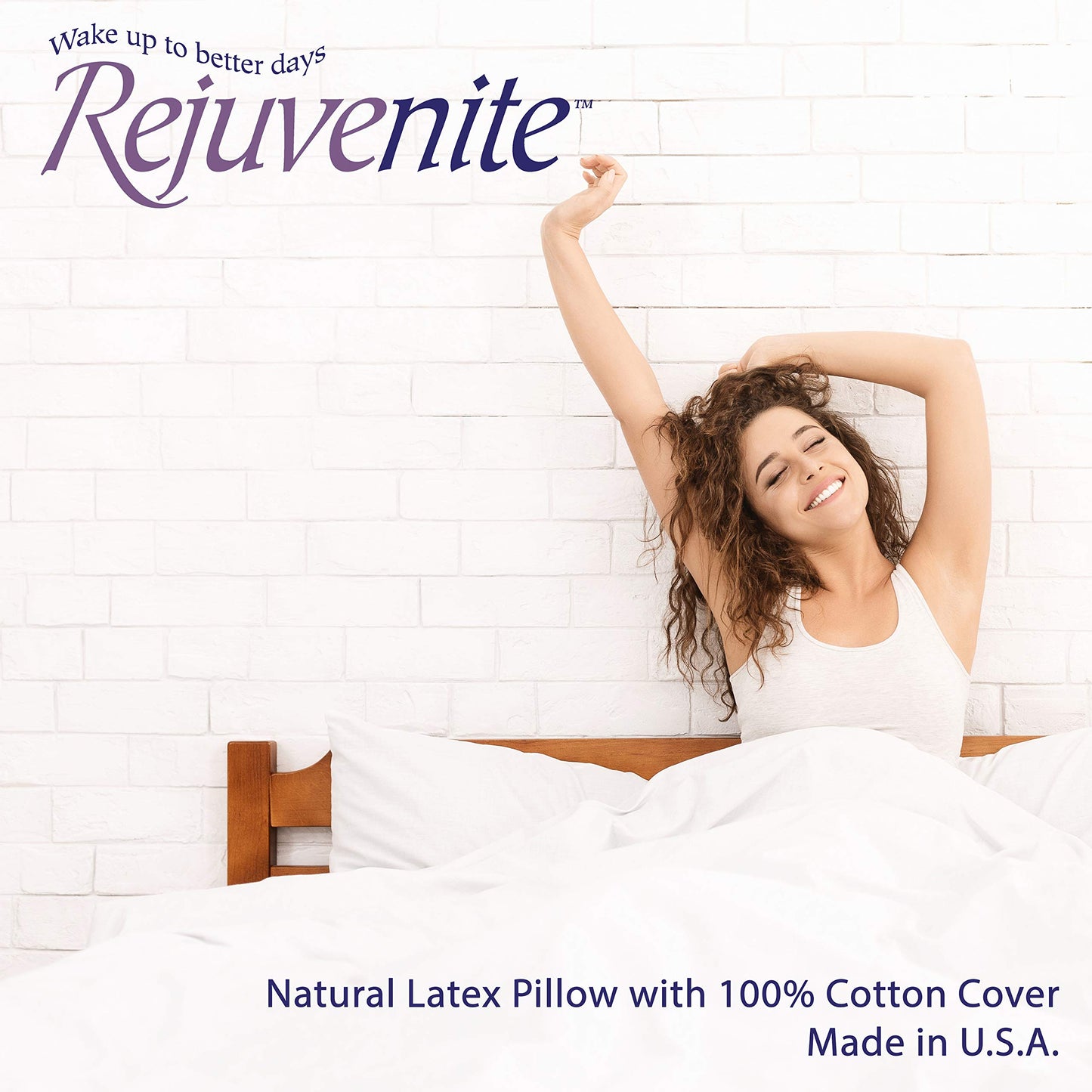 RejuveNite American Talalay Latex Medium Support Bed Pillow for Sleeping with Luxurious 100% Cotton Sateen, 400TC Cover, Standard High Profile – Made in USA
