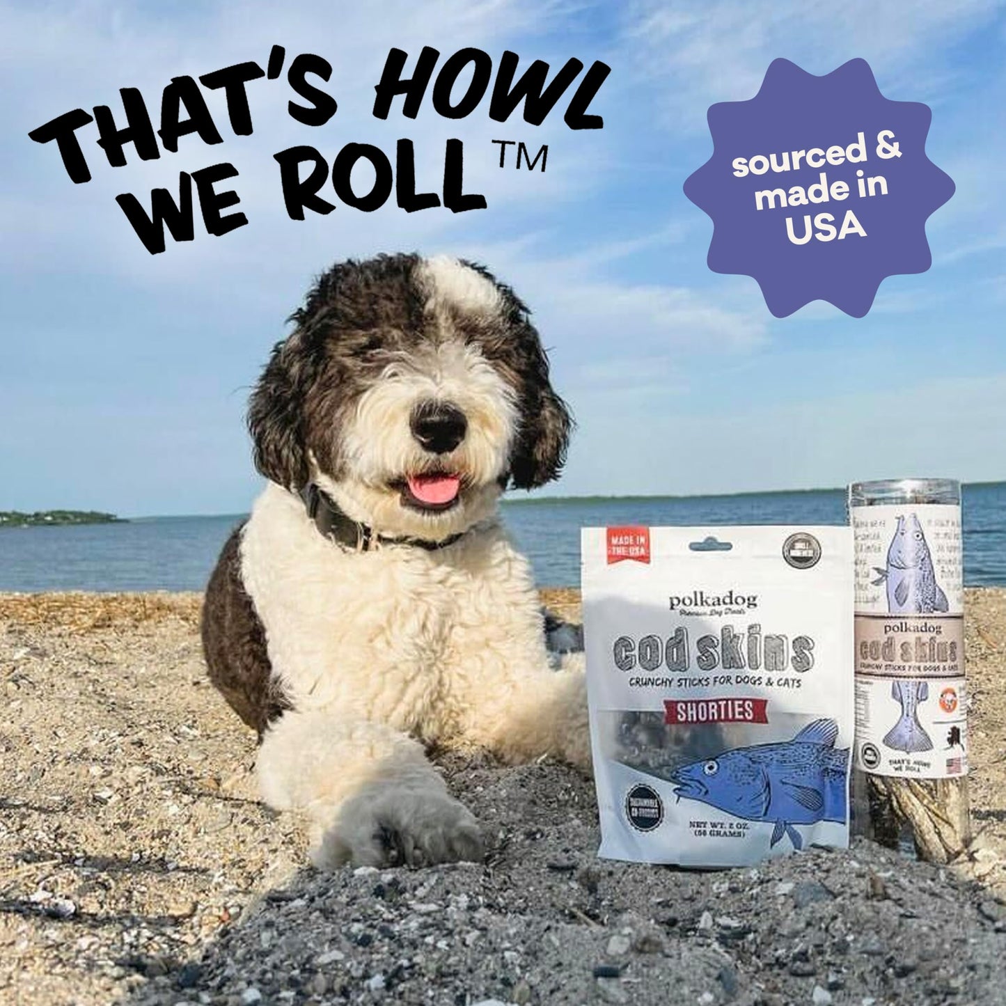 Polkadog Cod Skins Dog Treat - Lean Protein, Made in USA, Single-Ingredient, Grain & Gluten Free, for All Breeds - Crunchy Fish Skin Treat for Teeth Health