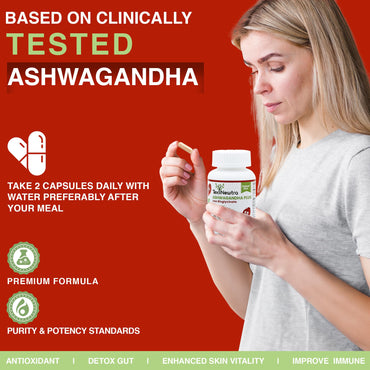 TEX NEWTRA Ashwagandha with Iron Bisglycinate - 300mg & Bioavailable Iron 10mg - 60 Capsules