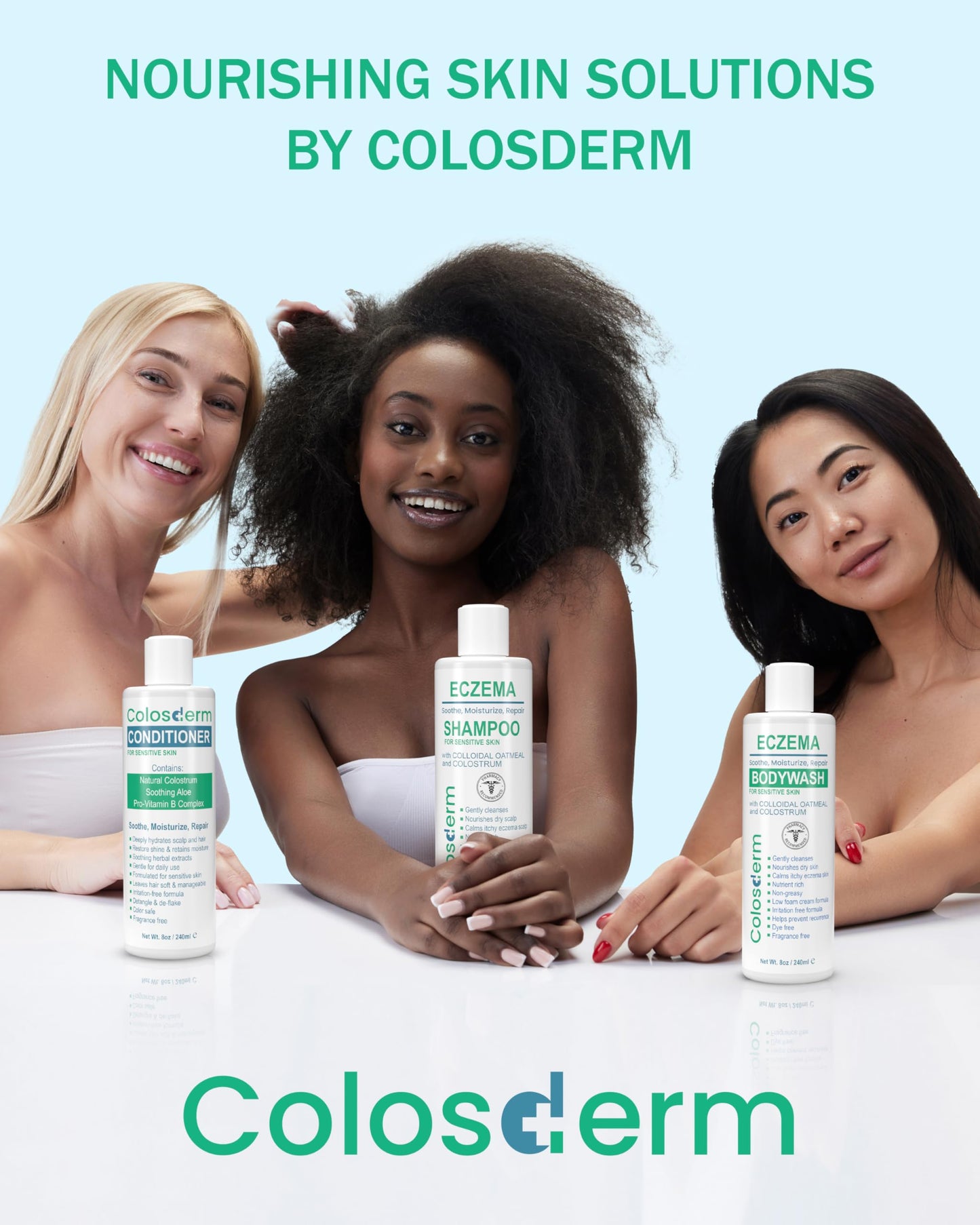 Eczema Cream Shampoo and Conditioner Scalp Treatment for Sensitive Skin for Kids & Adults- Colostrum & Colloidal Oatmeal -Itchy Scalp Anti Dandruff Shampoo for Women & Men, 16 fl oz, Made in USA