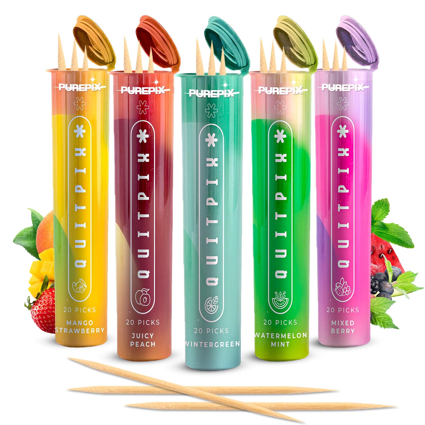 PurePix QuitPix to Help Quit Smoking Extra Thick Boosting Flavored Toothpicks with Lobelia Plant That can Help Quit Smoking - Oral Fixation - Nicotine Free - 5 Flavors Variety Pack