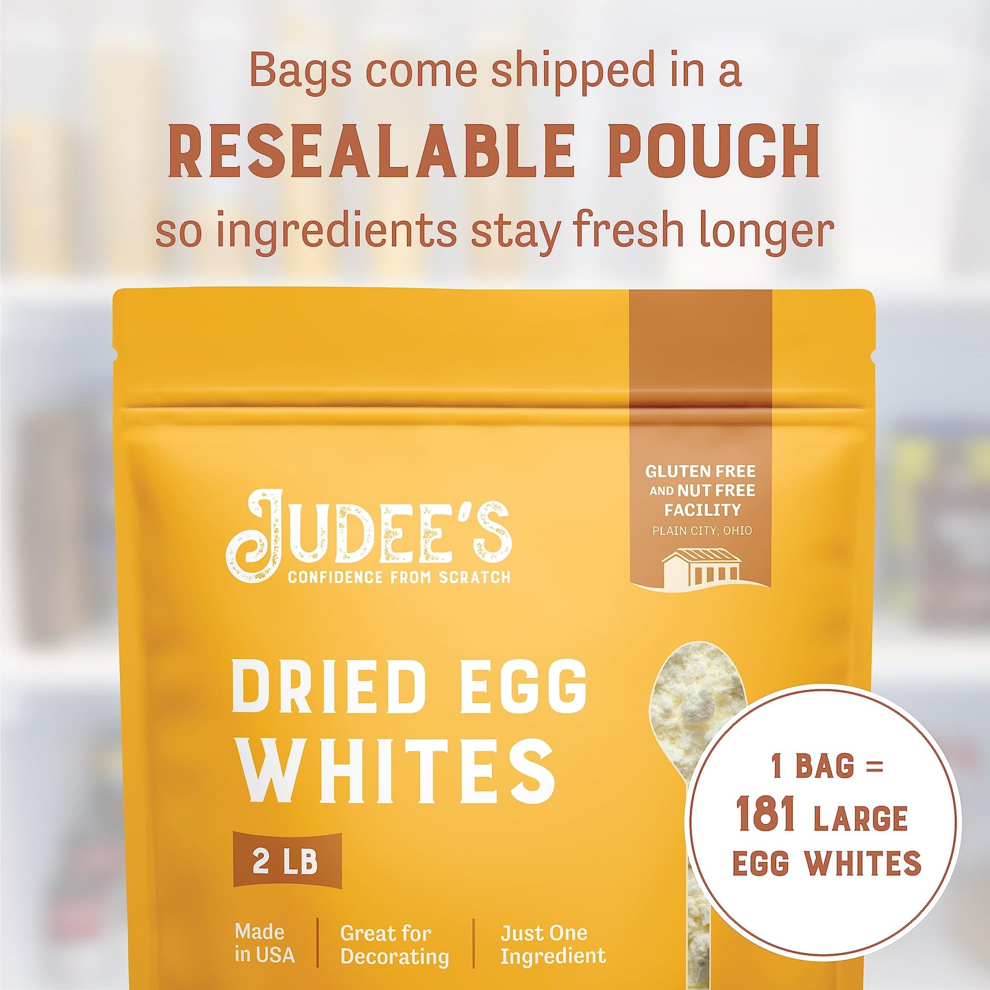 Judee's Gluten Free Dried Egg White Protein Powder - Pasteurized, USDA Certified - Non-GMO, Gluten-Free & Nut-Free - Just One Ingredient - Made in USA - Egg Protein Powder