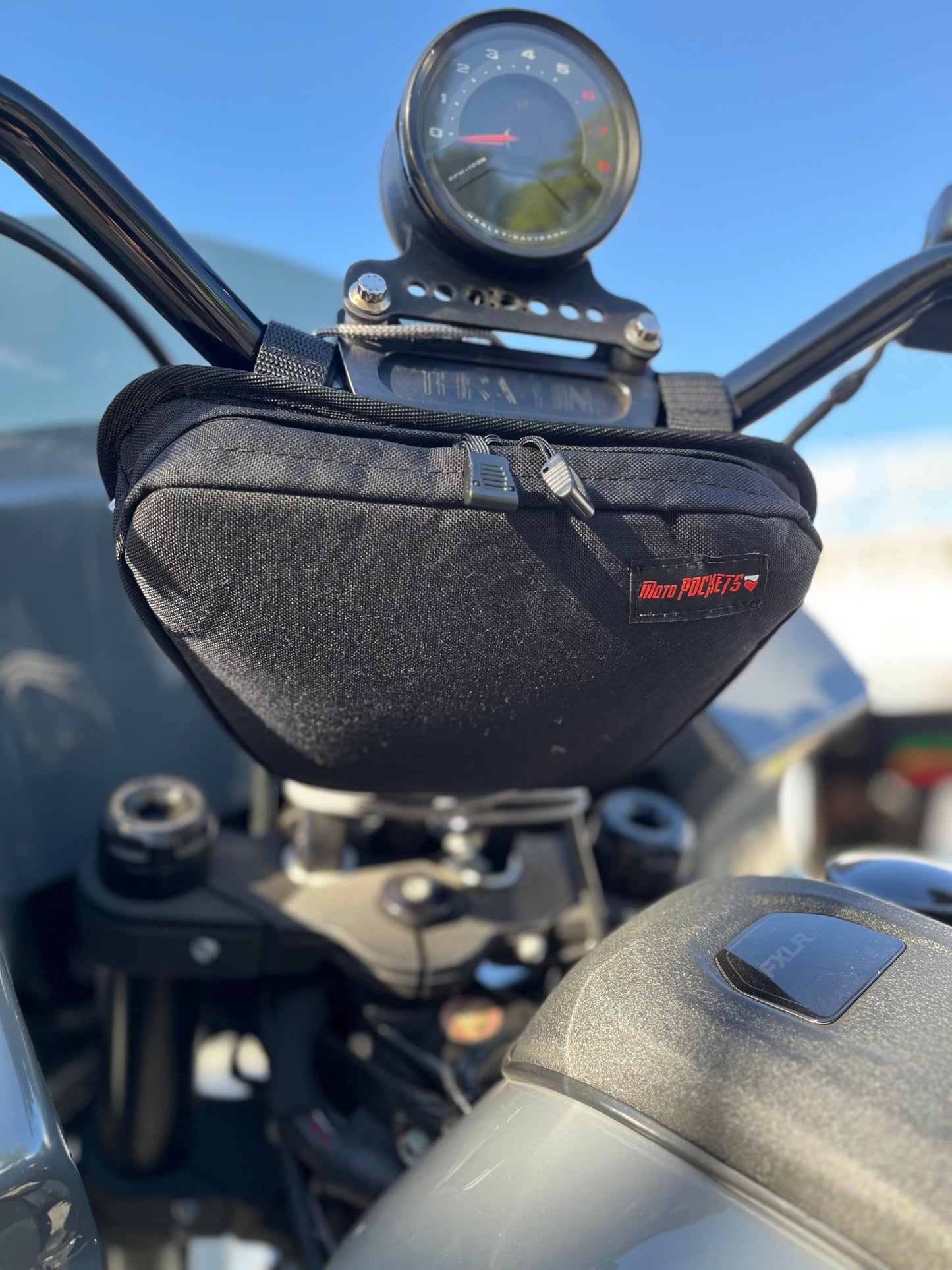 Motorcycle T-BAR Handlebar Bag, Fits Harley Davidson, Keeps your Essentials at you Fingertips, Cordura shell, Made In The USA!