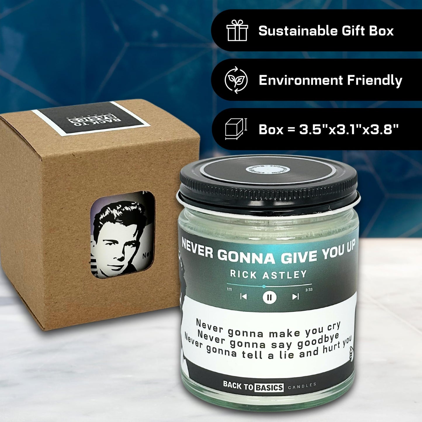 Back to Basics Candles | Never Gonna Give You Up - 9oz Soy Wax Cucumber Melon Scented Candle for Home Decor, Birthday Gifts for Women, Men, Best Friend | Relaxing Aromatherapy Made in USA